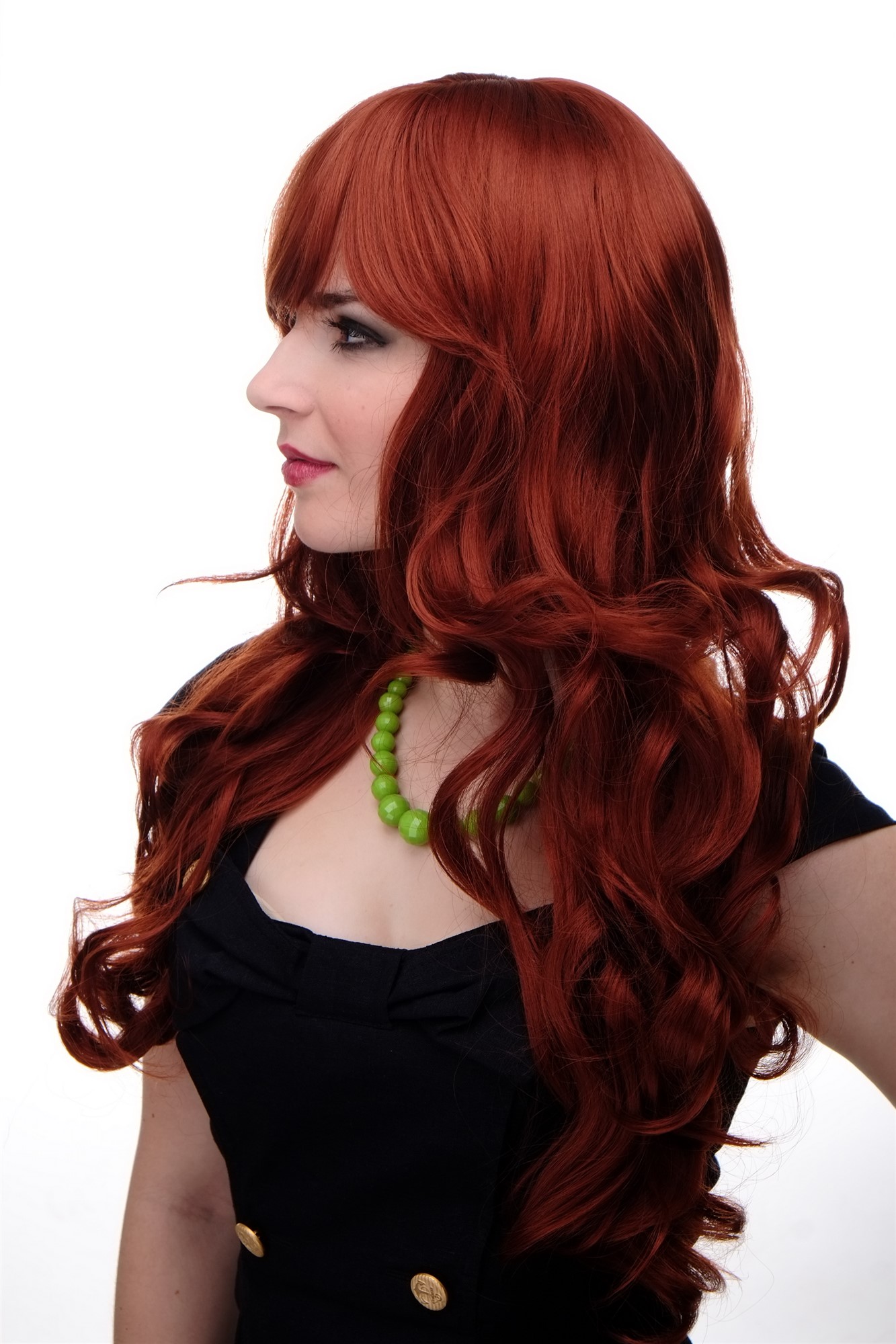 Lady wig very long curling tips straight top fringe bangs dark copper red 285, view 2, WIG ME UP: Your Perücken Online Shop Quality Wigs, Ladies, copper, curled, long