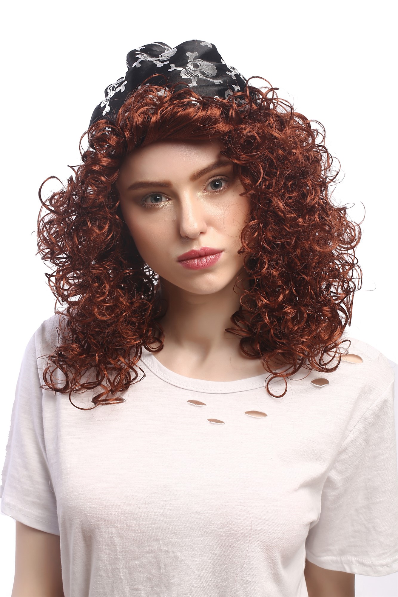 Party Wig, Ladies, Brown, curled, shoulder-length