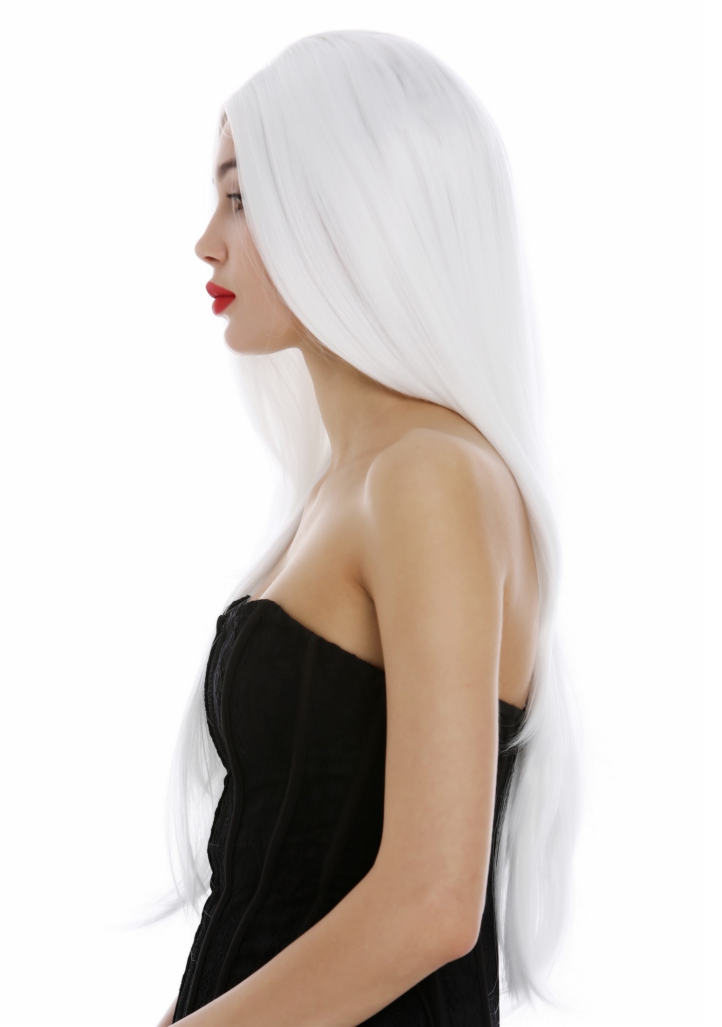 hochwertige Qualitätsperücken, Perücke sehr lang glatt gestuft Mittelscheitel Weiß 3217-1001, Ansicht 3, WIG ME UP: Ihr Perücken Online Shop glatte Tressen-Perücke mit Kopfhaut-Imitat Blütenweiß sehr lange Haare für Damen