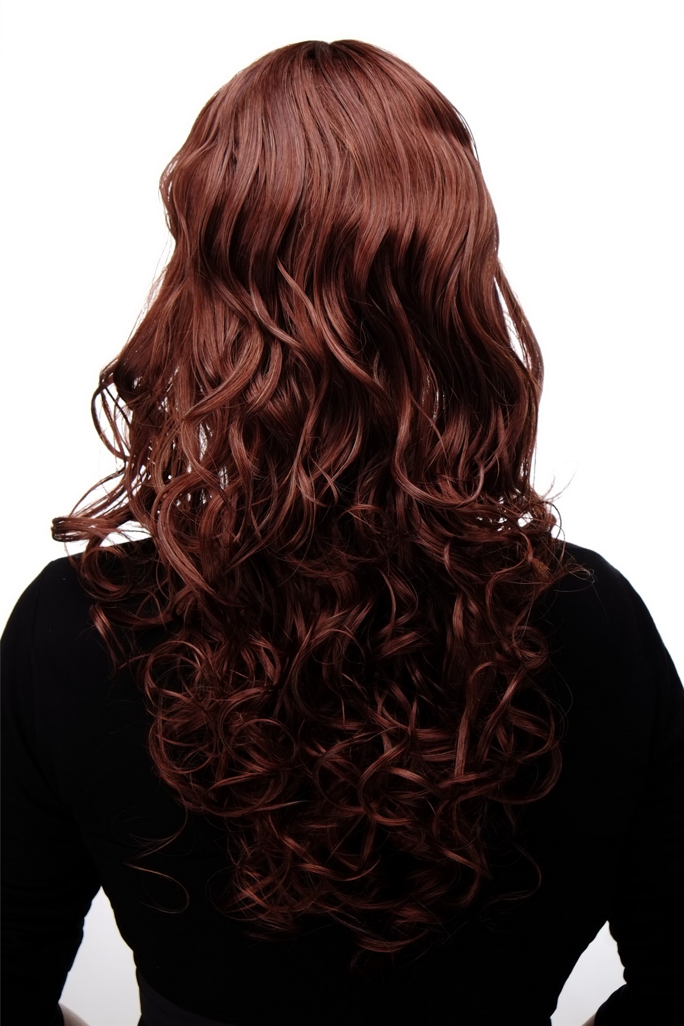 hochwertige Qualitätsperücken, Lockige sexy Frauen Perücke Braun-Rot-Mix M-103-33A/130, Ansicht 4, WIG ME UP: Ihr Perücken Online Shop lockige Tressen-Perücke mit Kopfhaut-Imitat Braun-Rot-Mix lange Haare für Damen