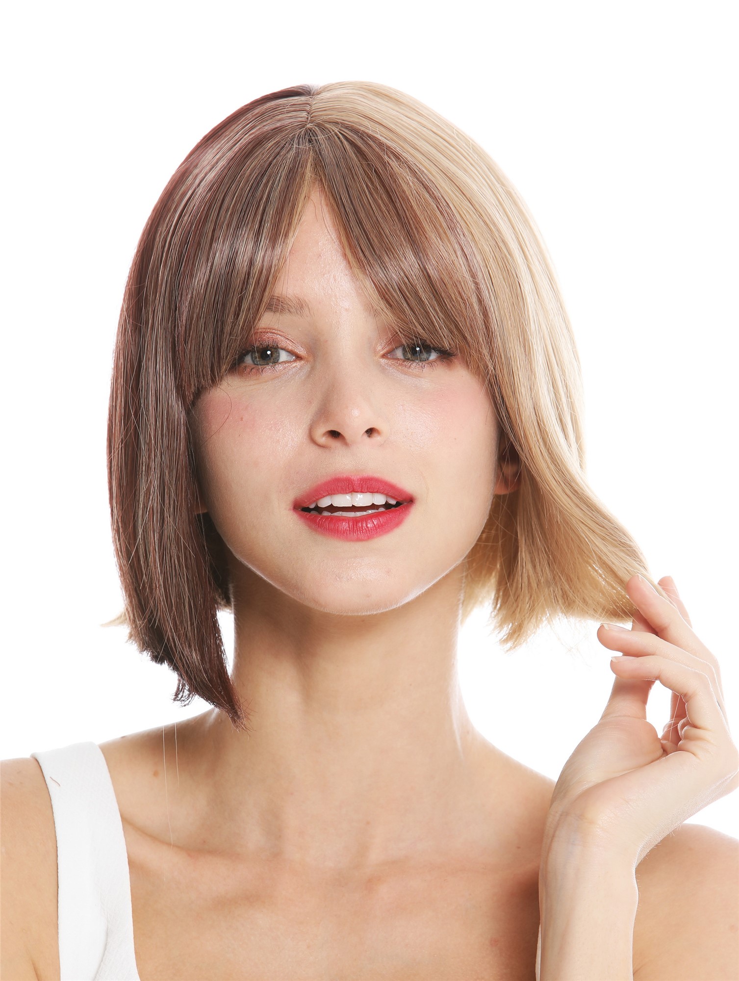 hochwertige Qualitätsperücken, Perücke kurz Longbob Hellbraun Braun Mix GFW2641-18+33, Vorderansicht, WIG ME UP: Ihr Perücken Online Shop glatte Tressen-Perücke mit Kopfhaut-Imitat Braun-Mix kurze Haare für Damen