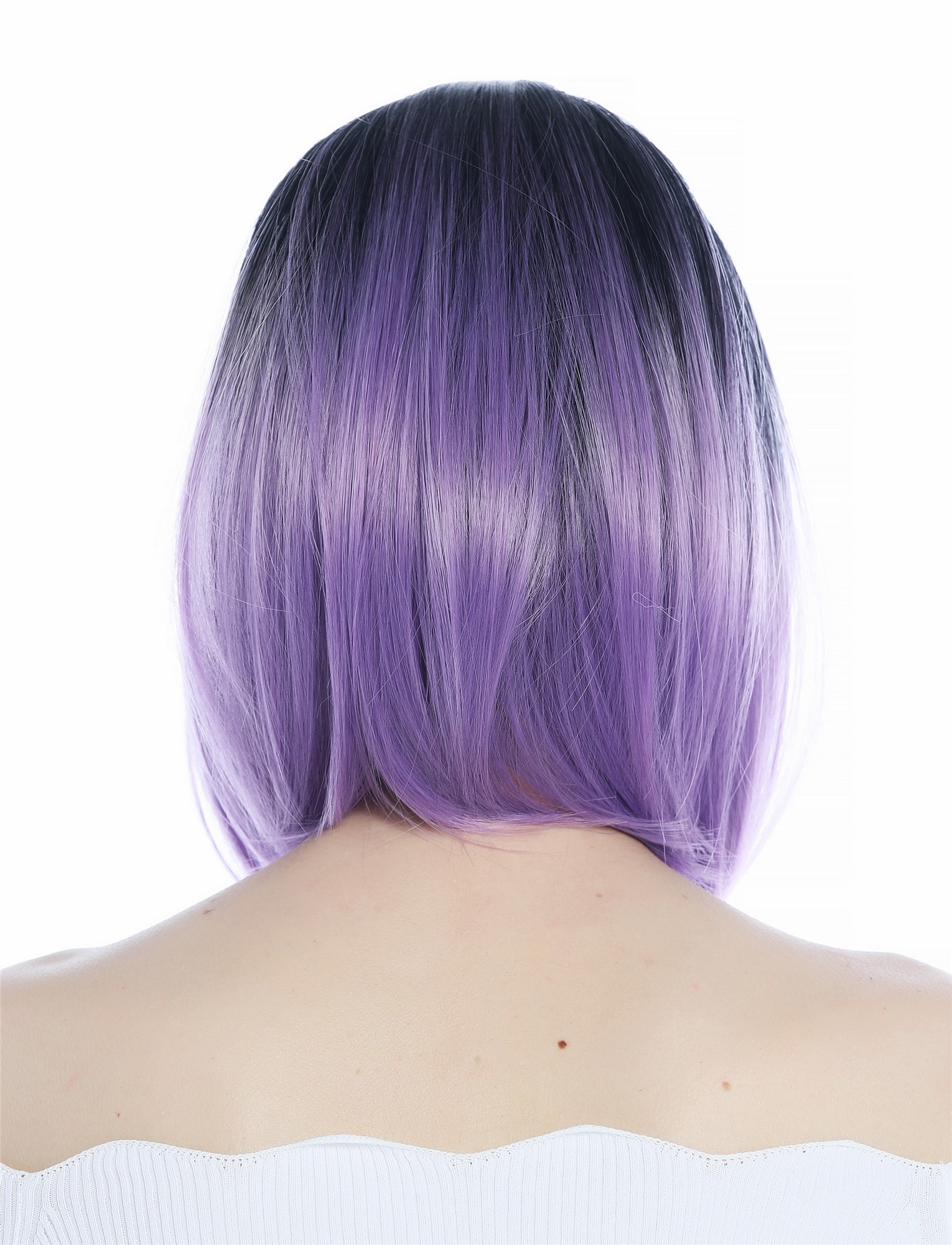 hochwertige Qualitätsperücken, Perücke kurz Longbob Clavi-Cut Ombre Schwarz Lila Mittelscheitel SZL0700-1B/3834, Ansicht 4, WIG ME UP: Ihr Perücken Online Shop glatte Tressen-Perücke mit Kopfhaut-Imitat Schwarz-Lila-Verlauf schulterlange Haare für Damen
