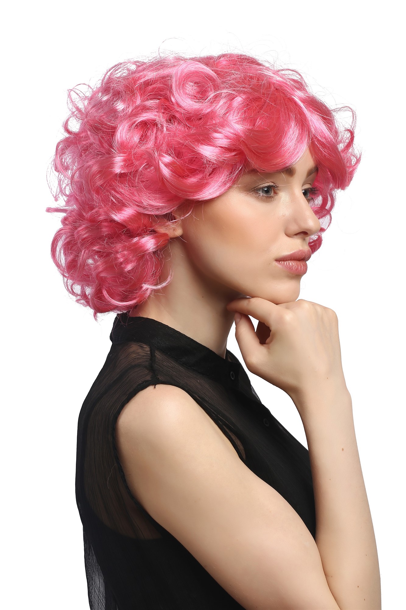 DEC31-PC28/41 Lady Party Wig Halloween Cosplay short voluminous curly curls pink 80s Pop Star Diva, view 4, WIG ME UP: Your Perücken Online Shop Party Wig, Ladies, Pink, curled, short