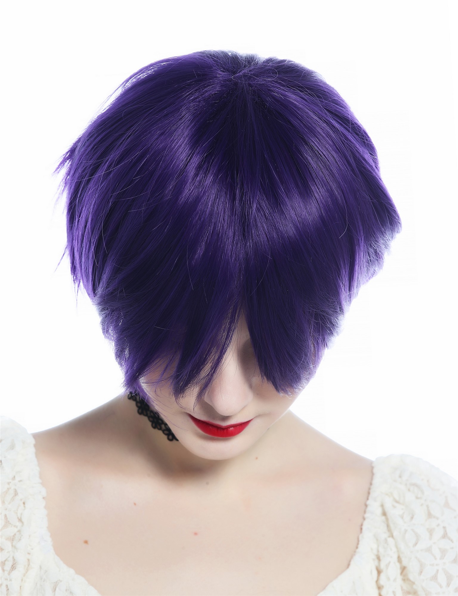 hochwertige Qualitätsperücken, Perücke kurz glatt Scheitel dunkel Violett Lila Mix Cosplay SZL0855-FP20/3737, Ansicht 4, WIG ME UP: Ihr Perücken Online Shop glatte Tressen-Perücke Dunkellila kurze Haare für Damen