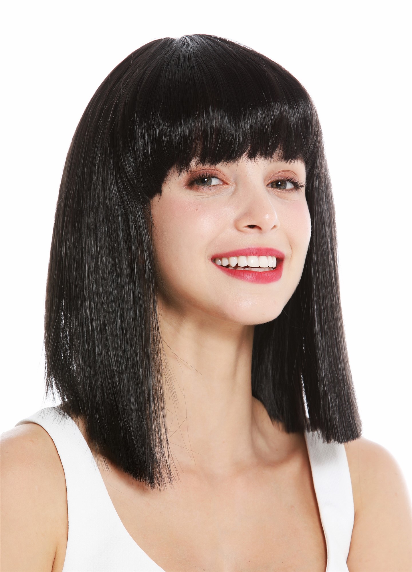Women's wig short shoulder length long bob sleek Cleopatra fringe black VK-10, view 2, WIG ME UP: Your Perücken Online Shop Quality Wigs, Ladies, black-brown, straight, shoulder-length