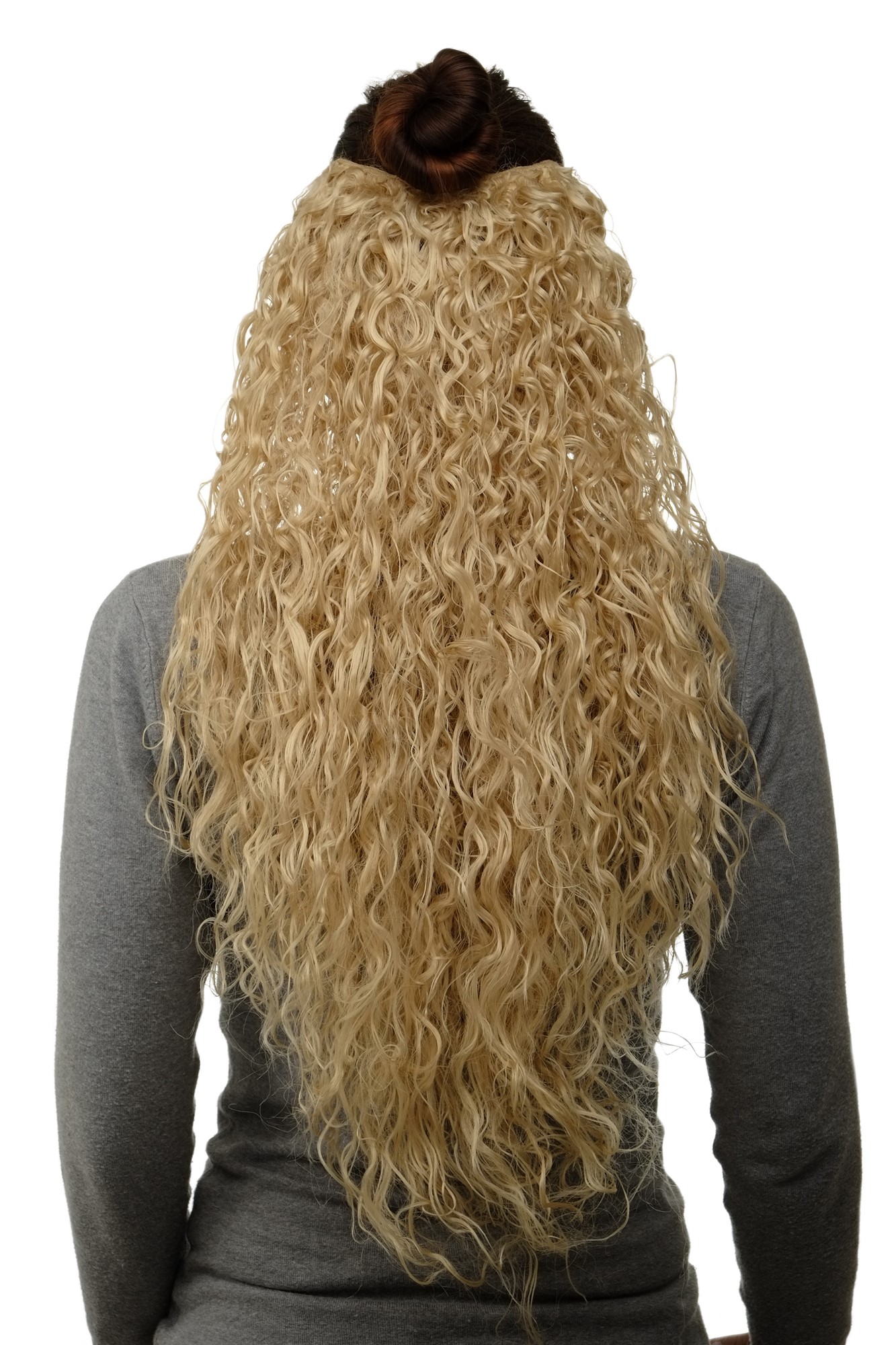 Halfwig, golden-light blonde, curled, long