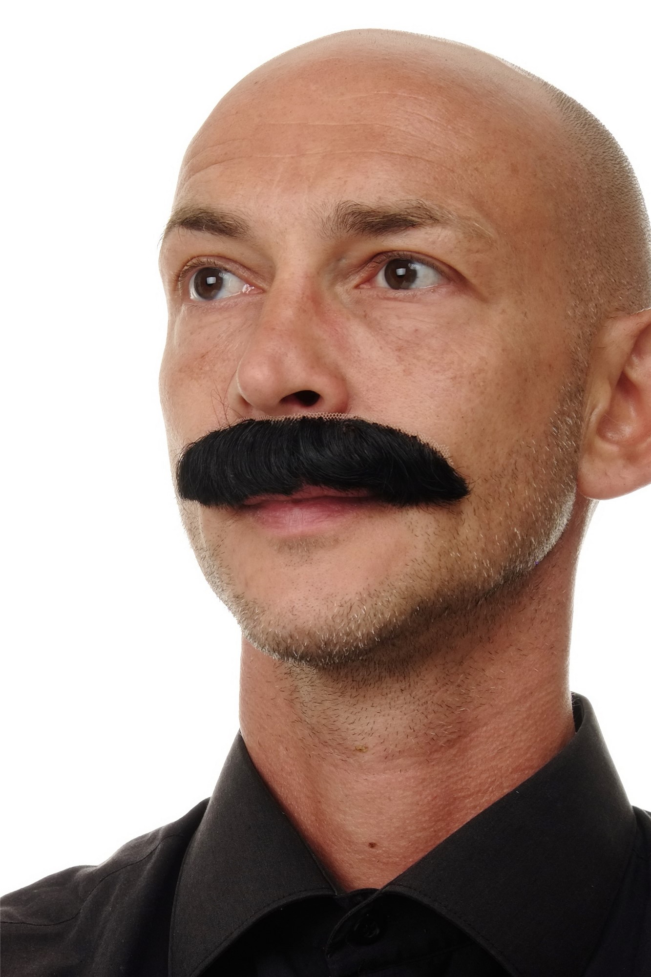 günstige Party Perücke, Bart Echthaar Schnauzbart Schwarz MU12-1B, Ansicht 2, WIG ME UP: Ihr Perücken Online Shop glatte Party Perücke Samtschwarz kurze Haare für Herren