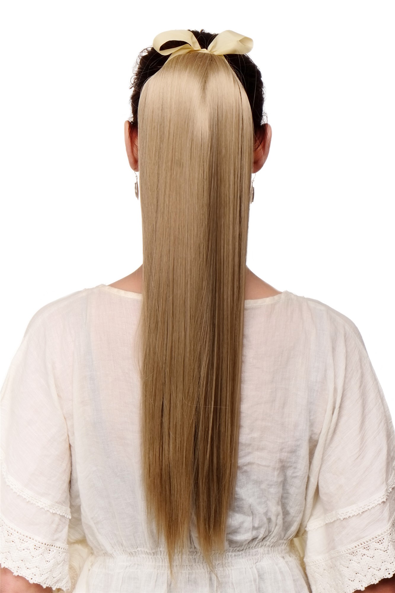 hochwertiges Haarteil glatt lang Befestigung mit Bändchen & Klammer Aschblond C9429-24, Vorderansicht, WIG ME UP: Ihr Perücken Online Shop glattes Zopf-Haarteil Hell-Aschblond 60 cm lang