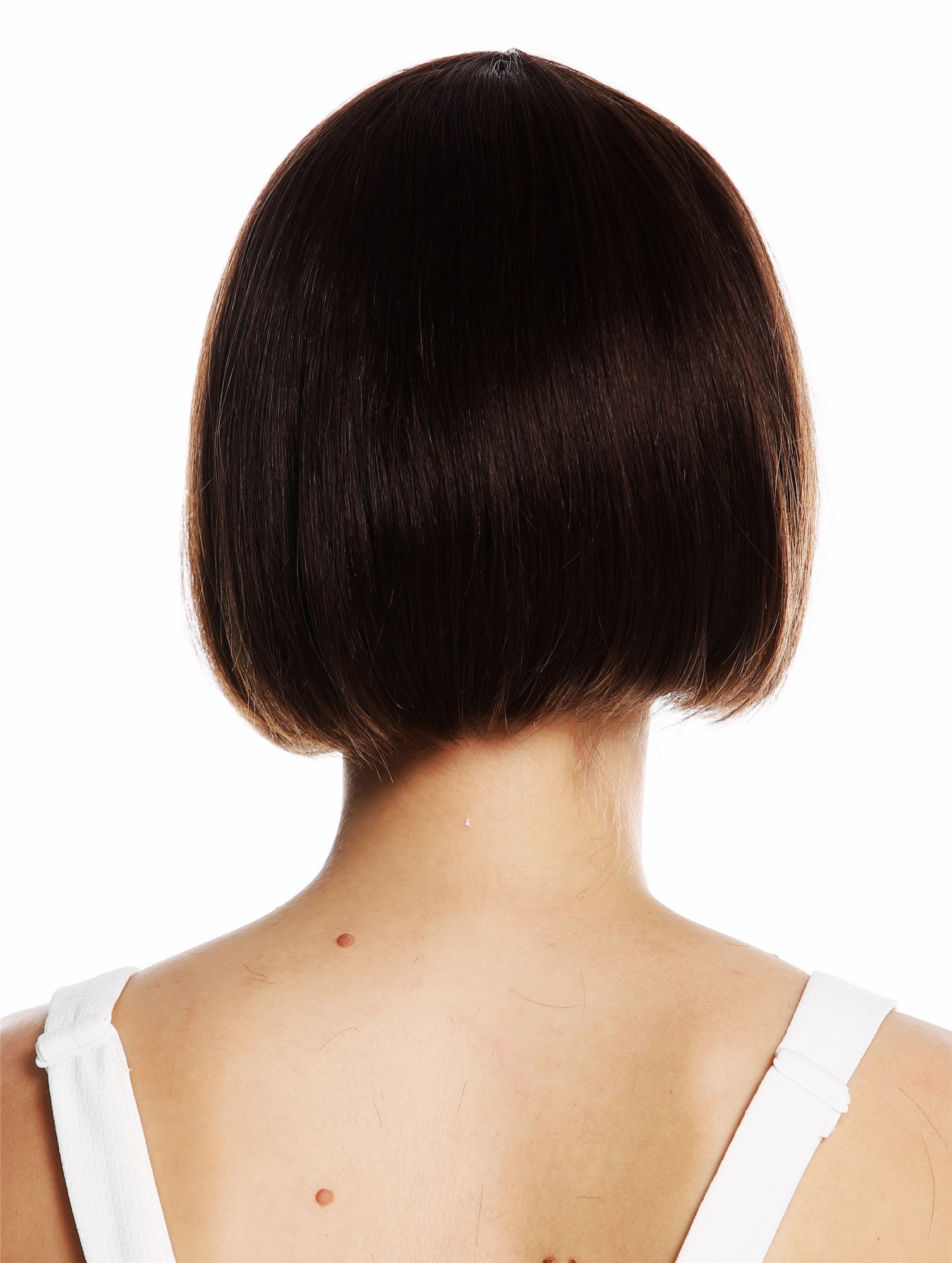 hochwertige Qualitätsperücken, Perücke Echthaar kurz Bob glatt Pony Braun VK-57-HH-6, Ansicht 4, WIG ME UP: Ihr Perücken Online Shop glatte Tressen-Perücke Echthaar Braun kurze Haare für Damen