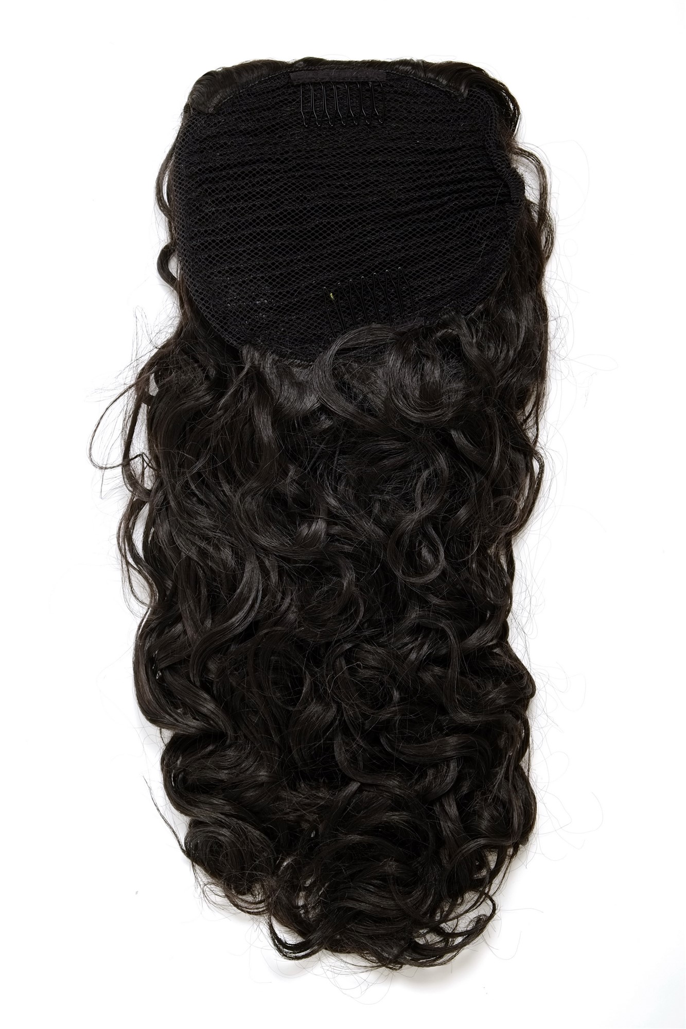 Hairpiece Ponytail with 2 combs/clips & elastic draw string long full curls voluminous dark brown, view 2, WIG ME UP: Your Perücken Online Shop Ponytails, dark brown, curled, shoulder-length