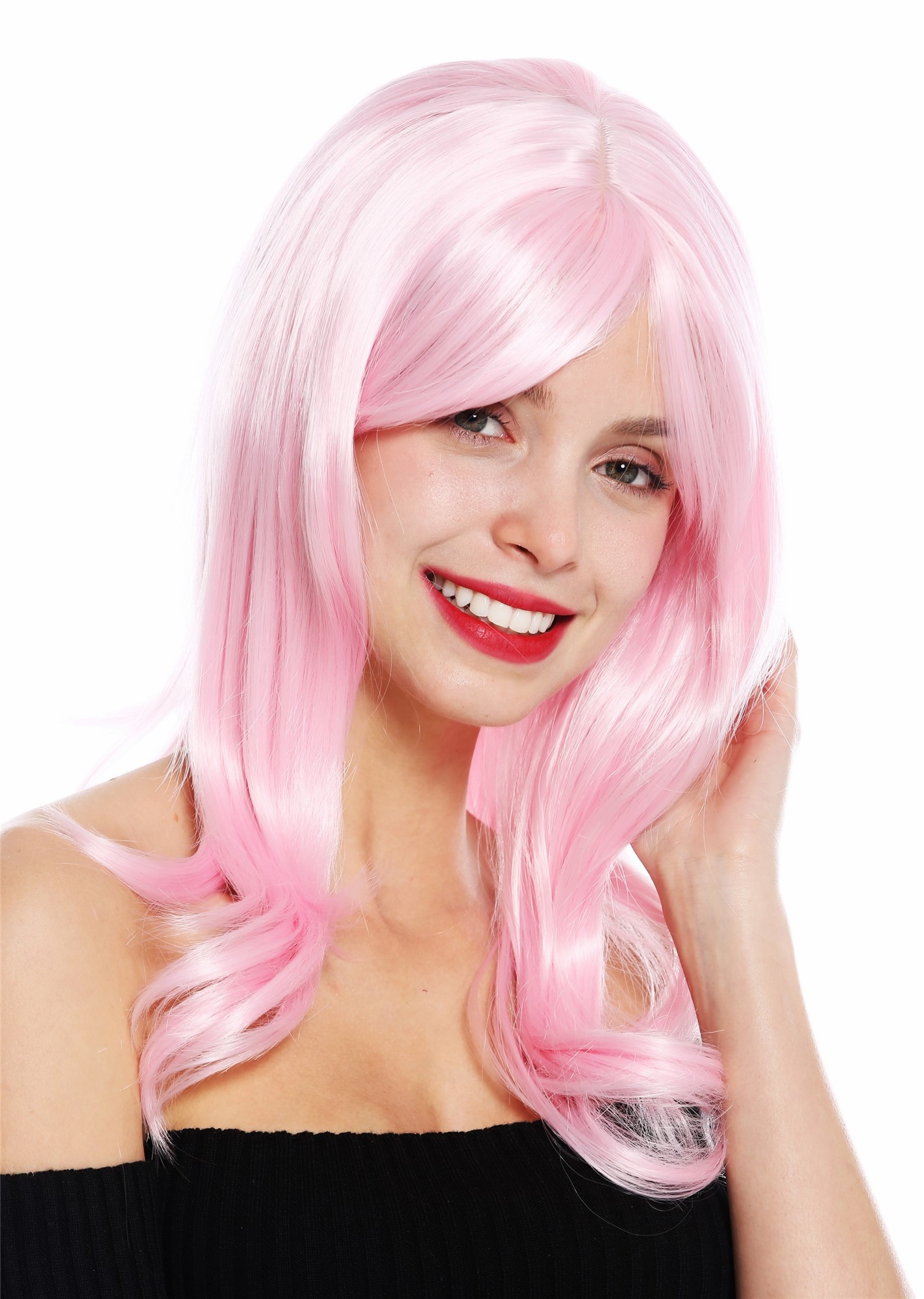 Women's wig lady long slightly waved wavy parted light pink rose GFW2247, view 2, WIG ME UP: Your Perücken Online Shop Quality Wigs, Ladies, light pink, wavy, long