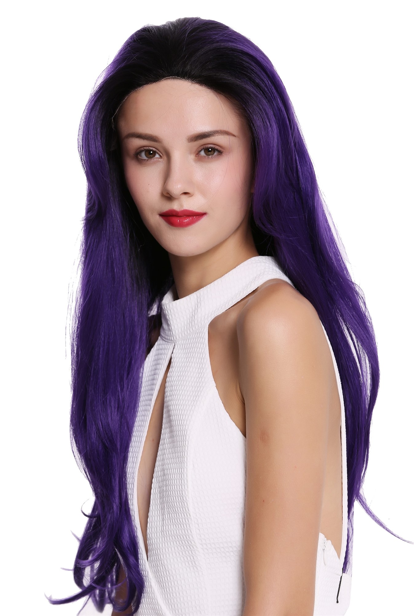 Lady wig lace front monofilament very long sleek ombre black purple 81382+10P-MF, view 4, WIG ME UP: Your Perücken Online Shop Quality Wigs, Ladies, dark purple-velvet black mix, straight, very long