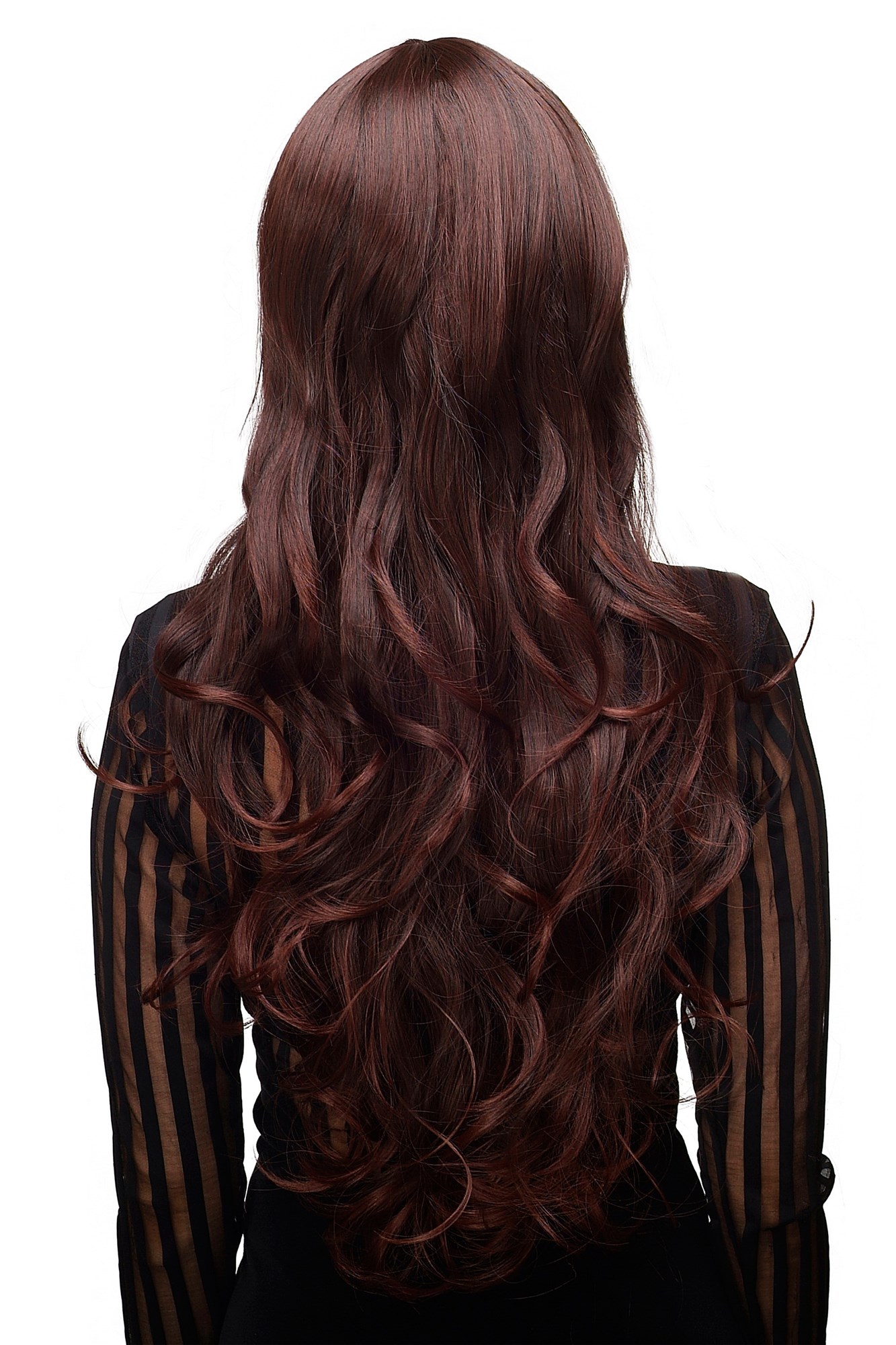 Lady  Wig LONG straight slightly wavy cute bangs fringe DARK BROWN + strands mahogany, view 3, WIG ME UP: Your Perücken Online Shop Quality Wigs, Ladies, Brown, wavy, long