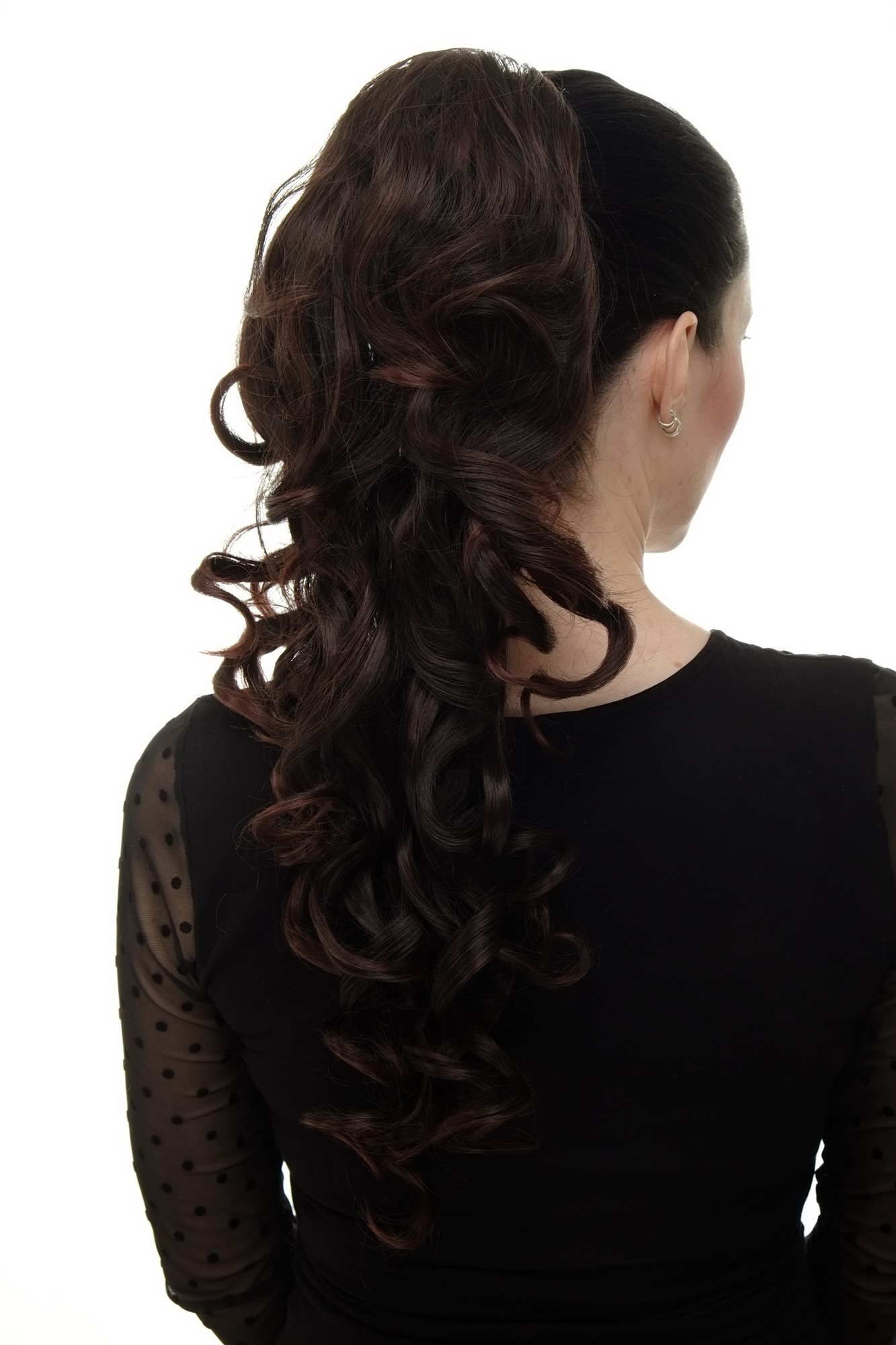 Ponytails, black-brown mix, curled, long