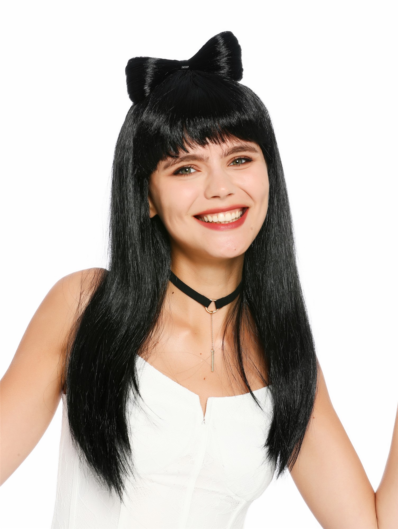 glatte Party-Perücke Schwarz 60 cm lange Perücke für Damen