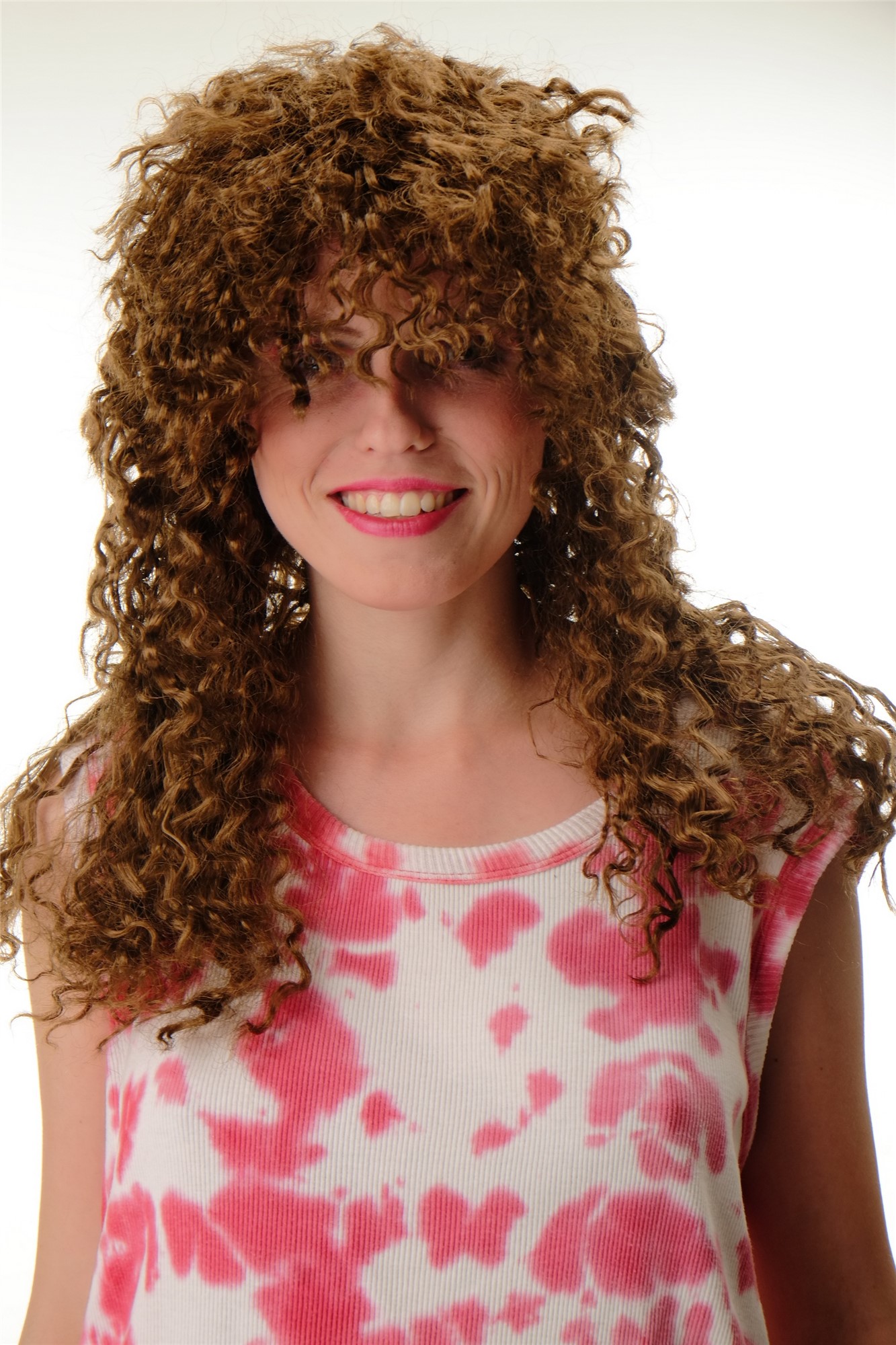 BW563-P6 Wig Ladies Men Halloween Carnival curly wild long massive volume brown Hardrock Metal, view 5, WIG ME UP: Your Perücken Online Shop Party Wig, Unisex, golden brown, curled, long