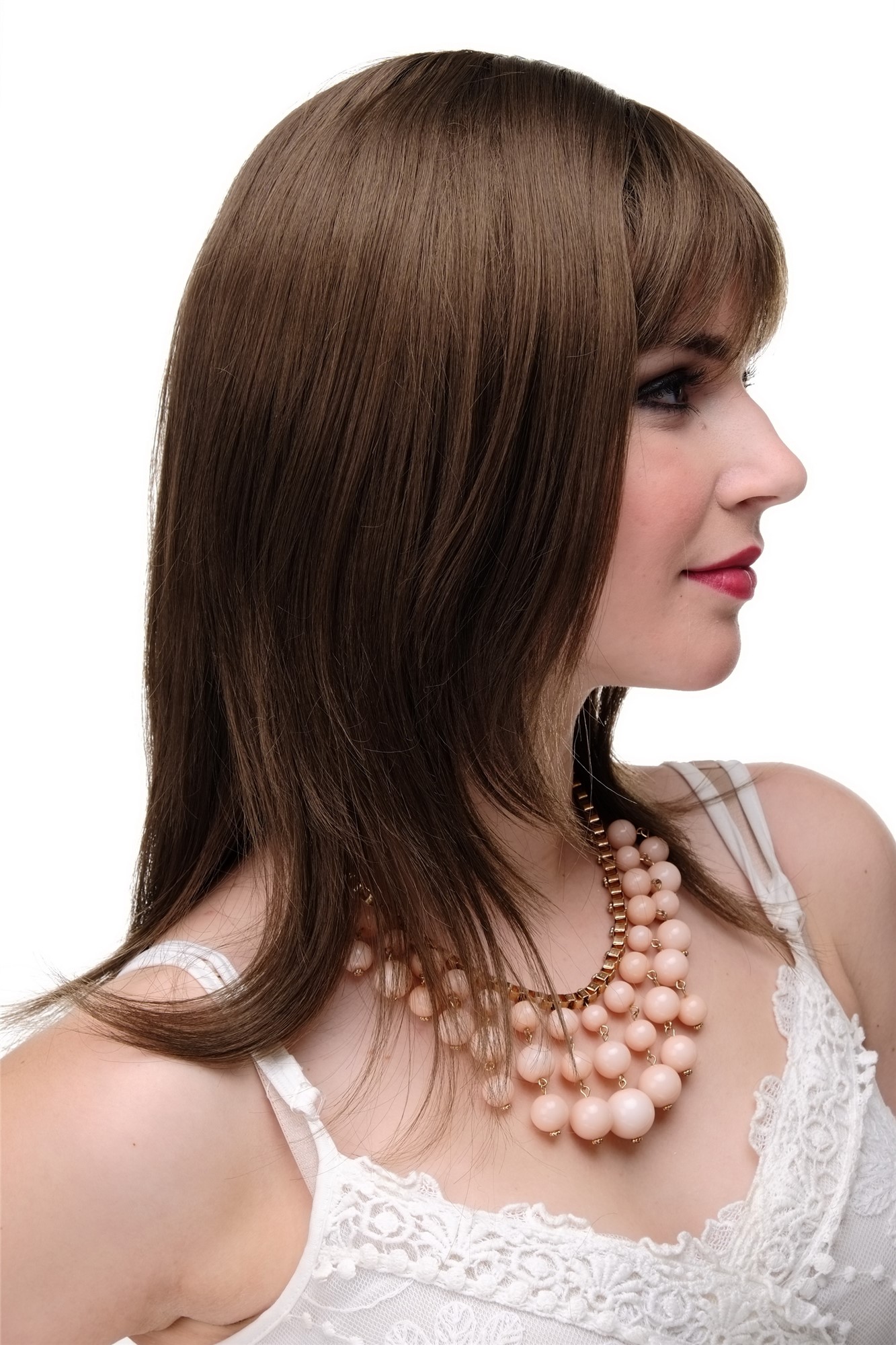 Lady wig medium length long fringe parted to side straight layered brown 3003, view 3, WIG ME UP: Your Perücken Online Shop Quality Wigs, Ladies, medium golden brown, straight, long