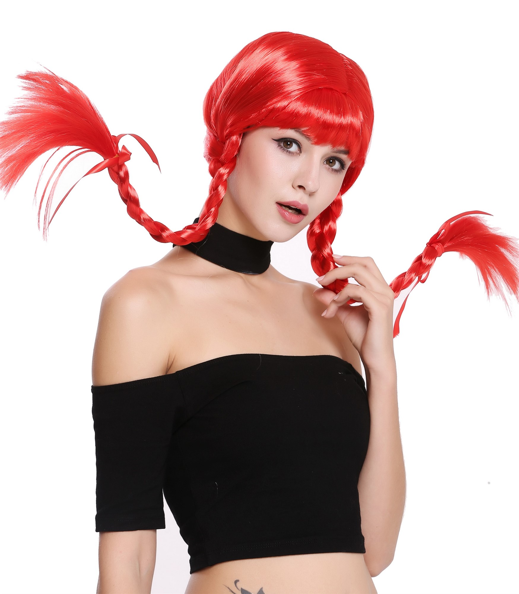 günstige Party Perücke, Perücke geflochtene Zöpfe Rot Freche Göre DDH-T8175-PC13, Ansicht 2, WIG ME UP: Ihr Perücken Online Shop geflochtene Party Perücke Rot schulterlange Haare für Damen