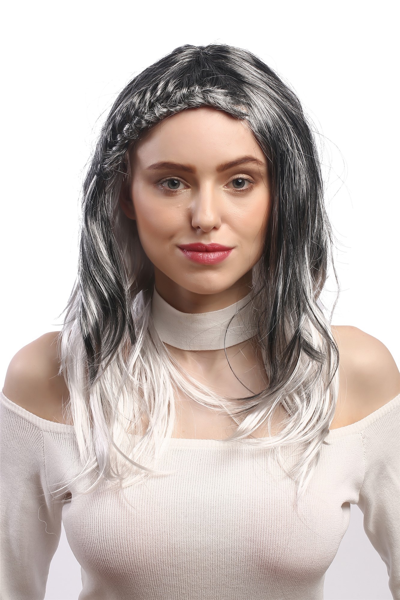 günstige Party Perücke, Perücke Geflochten Ombre Schwarz Grau DEC151-P103T309, Ansicht 4, WIG ME UP: Ihr Perücken Online Shop geflochtene Party Perücke Grau lange Haare für Damen