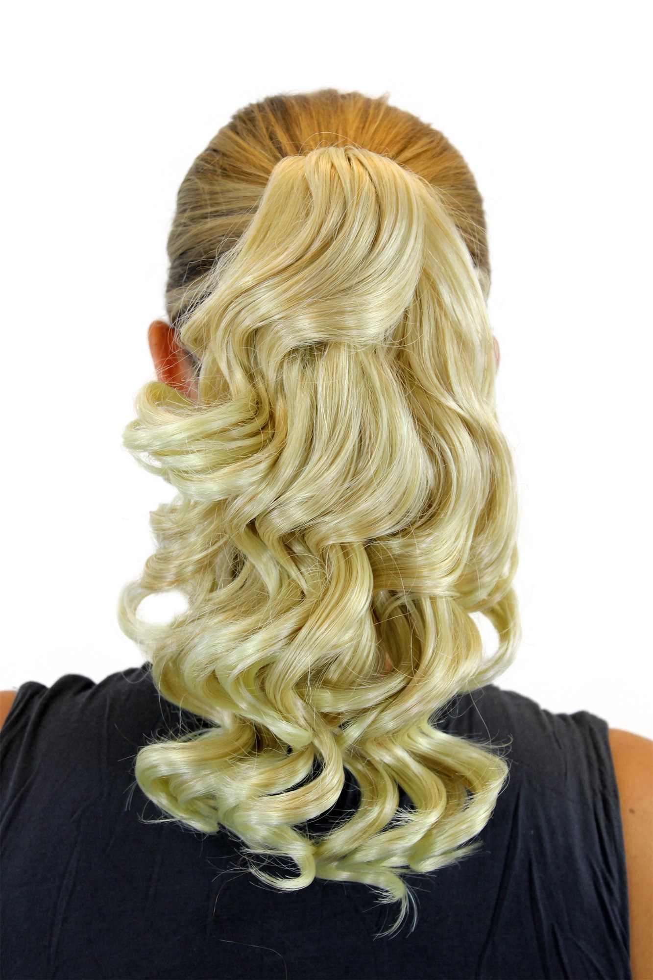 XF-6382-24BT613 Ponytail Hairpiece extension short shoulder length curled curls ash blond streaked platinum highlights 12", view 2, WIG ME UP: Your Perücken Online Shop Ponytails, golden blonde-platinum blonde, curled, short