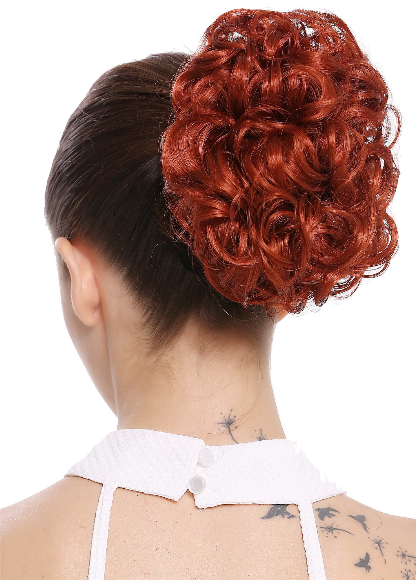 Dutt Locken Volumen Zopf kurz Rot Q0147-350, Vorderansicht, WIG ME UP: Ihr Perücken Online Shop lockiger Dutt Haarteil Kupferrot