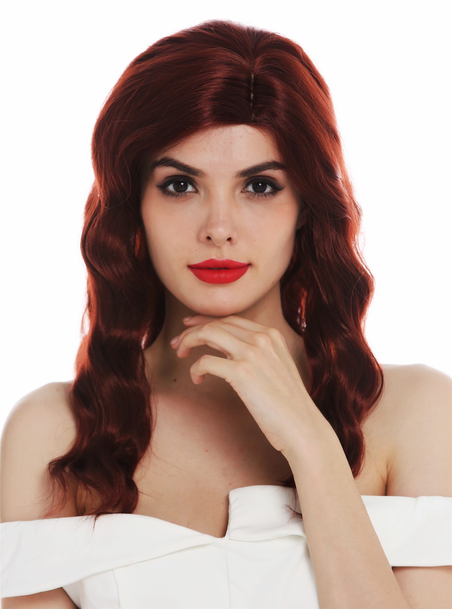 Lady wig long parting wavy waved Hollywood diva reddish brown auburn VK-58, view 2, WIG ME UP: Your Perücken Online Shop Quality Wigs, Ladies, reddish brown, wavy, shoulder-length