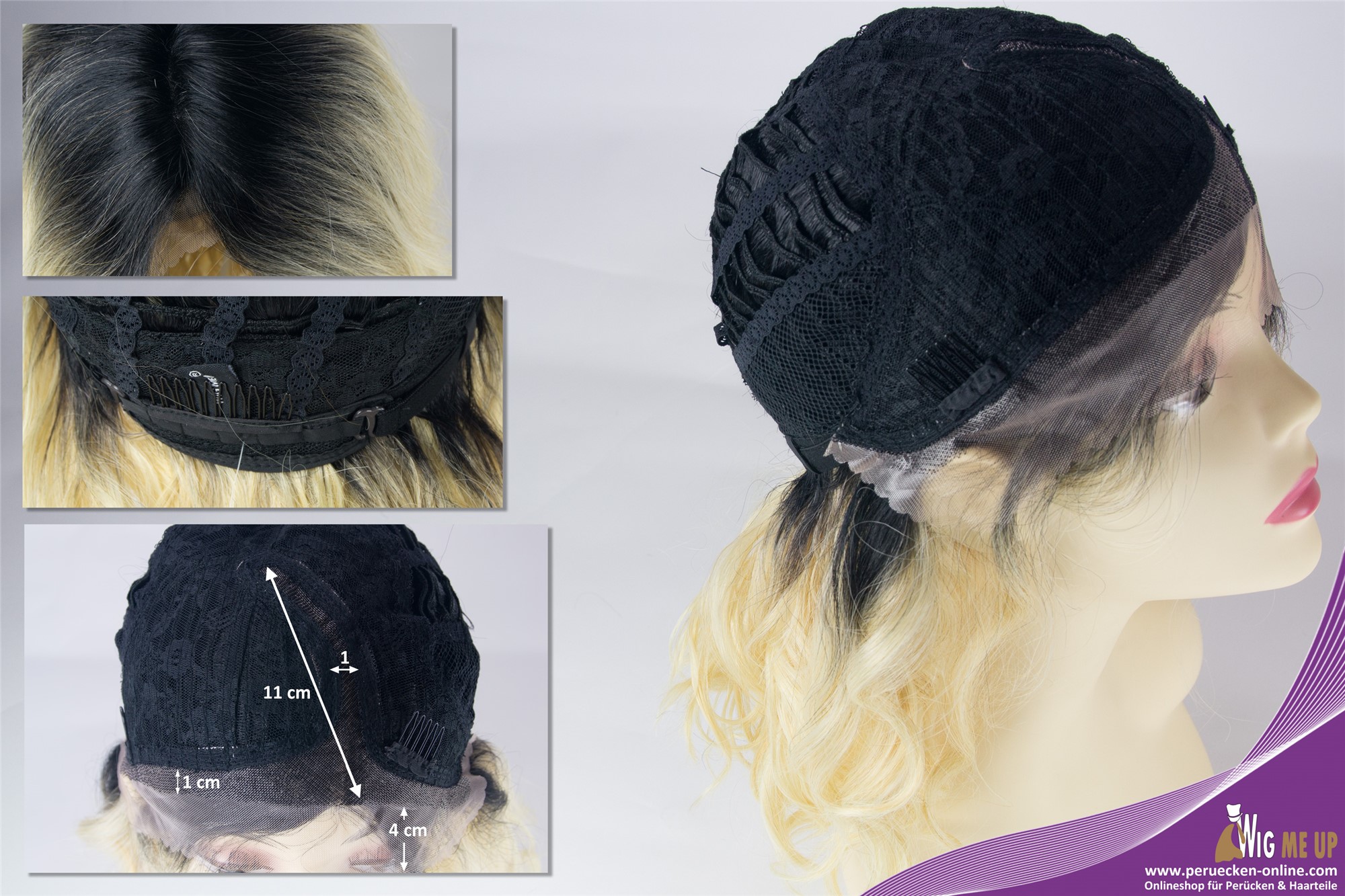 Lady wig lace front mono curls voluminous parting ombre black blonde LO1702-MF, view 5, WIG ME UP: Your Perücken Online Shop Quality Wigs, Ladies, straw blonde-black brown mix, wavy, shoulder-length