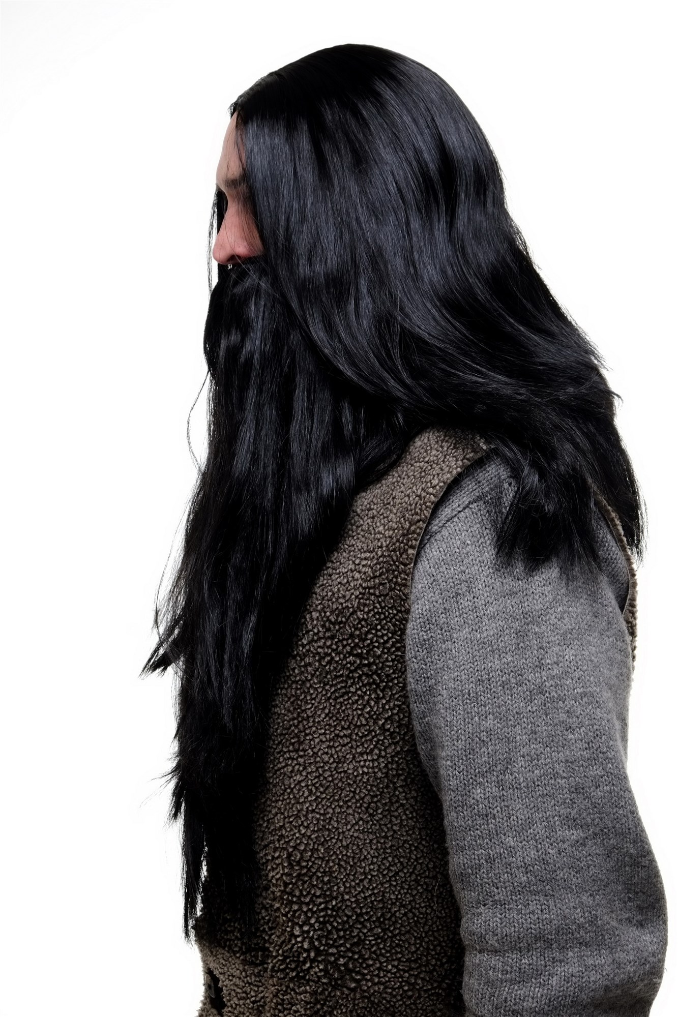 Party/Fancy Dress/Halloween LONG Beard & WIG set Black Wizard Biker Teuton Hun, view 2, WIG ME UP: Your Perücken Online Shop Party Wig, Men, Black, straight, long