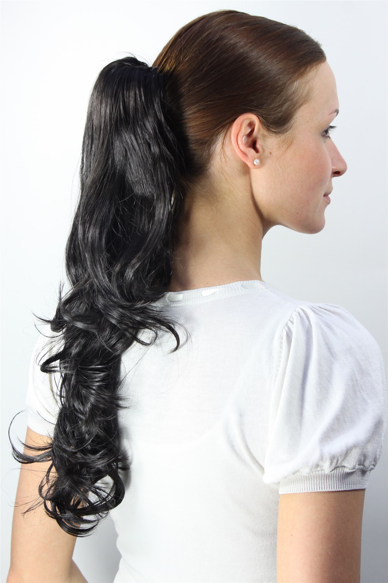 lockiges Zopf-Haarteil Schwarzbraun 50 cm lang