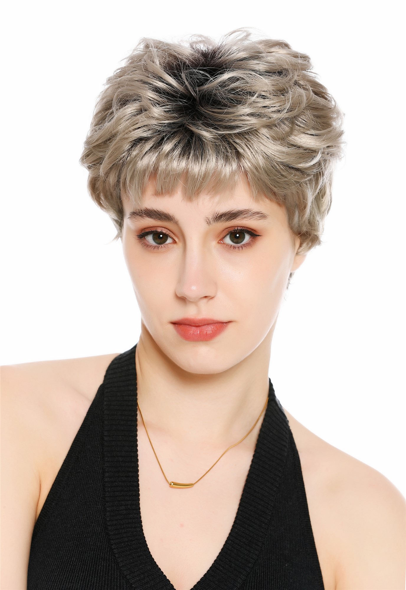 Perücke Damen Herren Frauen kurz androgyn burschikos wellig braun aschblond VK-60-F101YS4