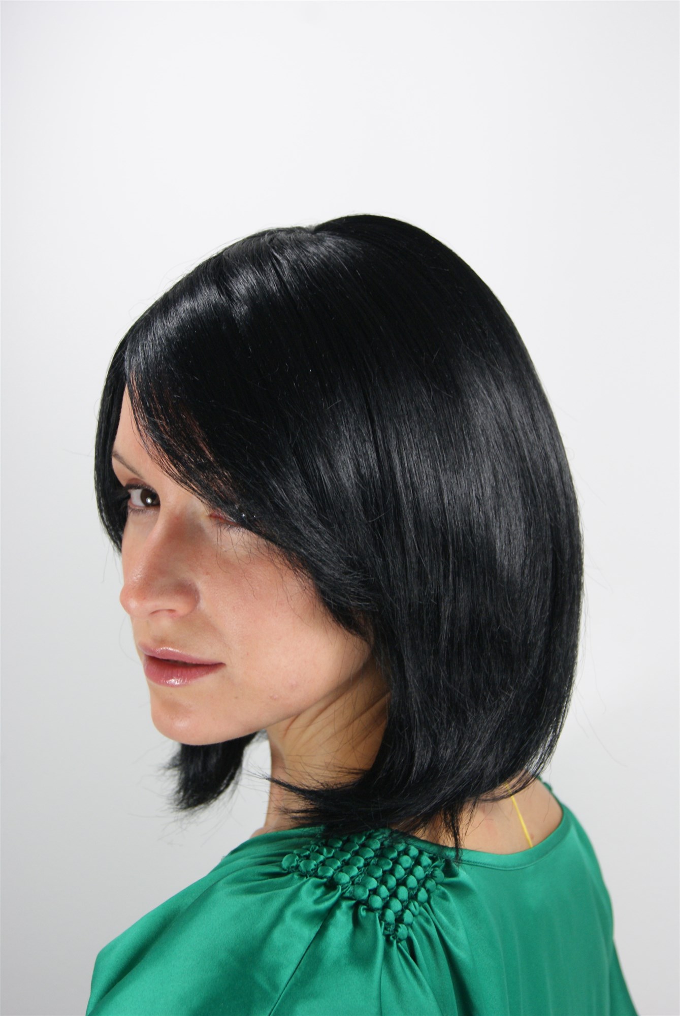 Lady women wig short Long Bob black side parting straight sleek 1215, view 2, WIG ME UP: Your Perücken Online Shop Quality Wigs, Ladies, Black, straight, short