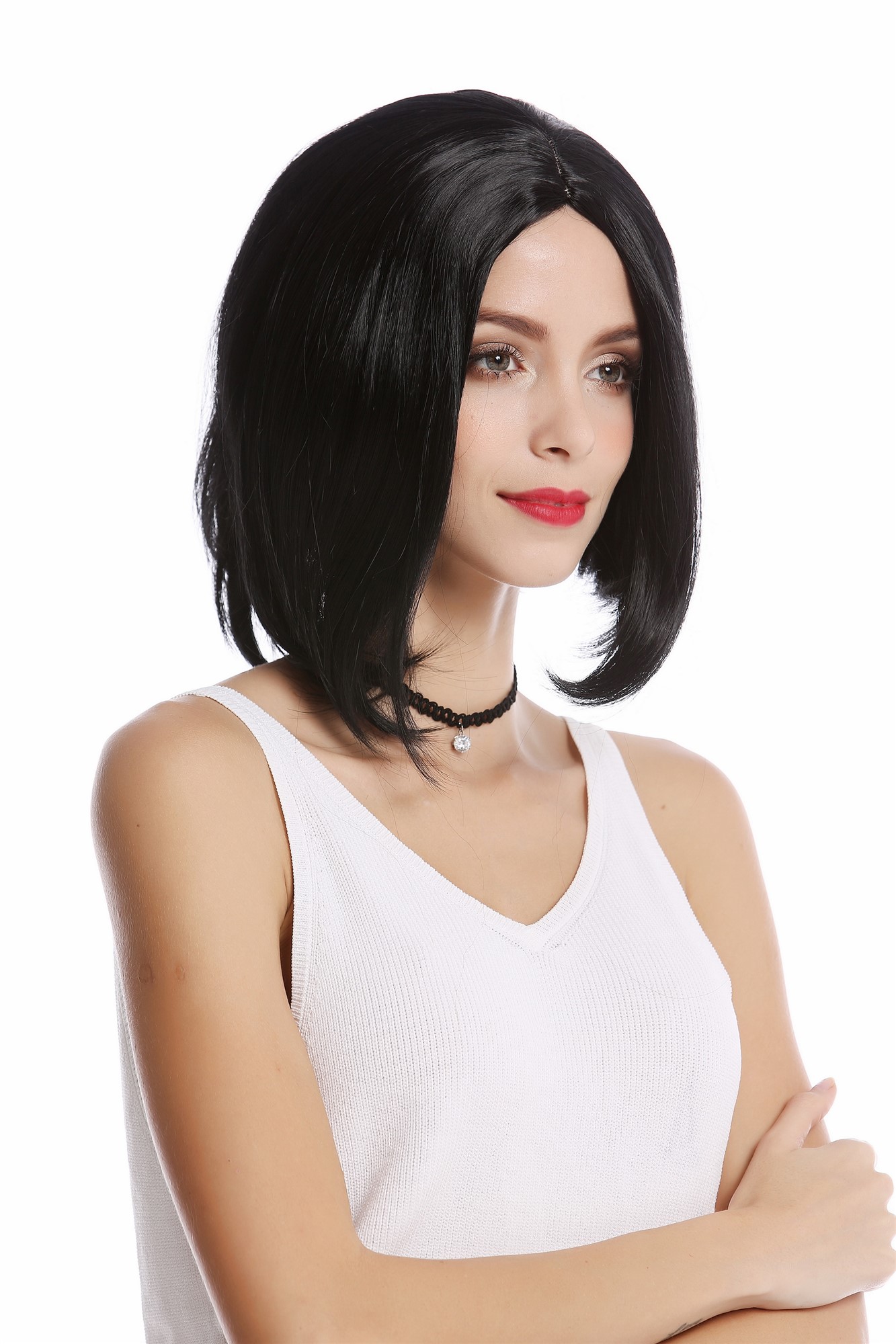 YZF-4370-1  Wig short shoulder length Bob Longbob straight middle parting deep black, view 4, WIG ME UP: Your Perücken Online Shop Quality Wigs, Ladies, Black, straight, short