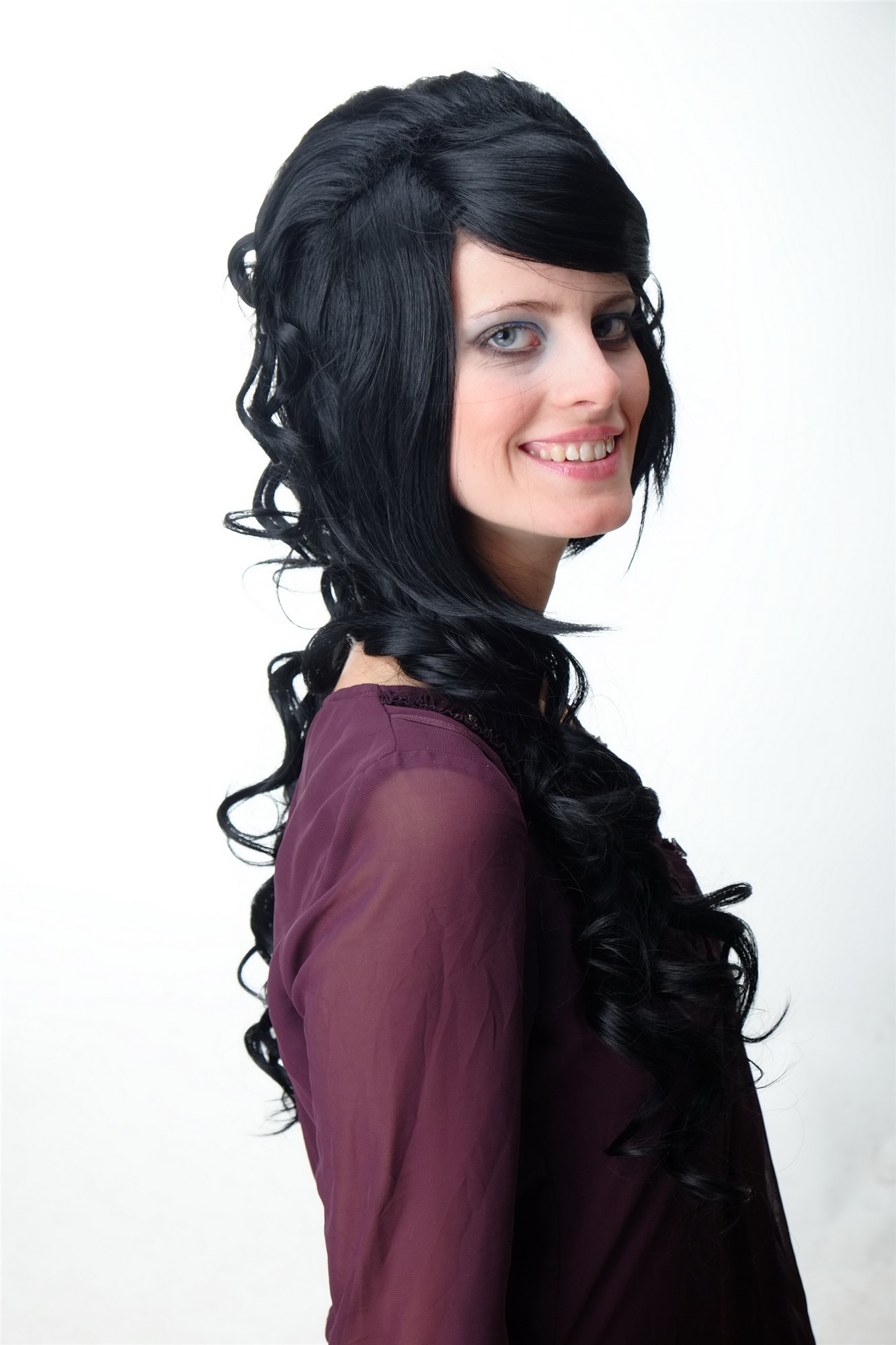hochwertige Qualitätsperücken, Perücke Lang Scheitel Locken Schwarz F2558-1, Ansicht 3, WIG ME UP: Ihr Perücken Online Shop lockige Tressen-Perücke Schwarz lange Haare für Damen