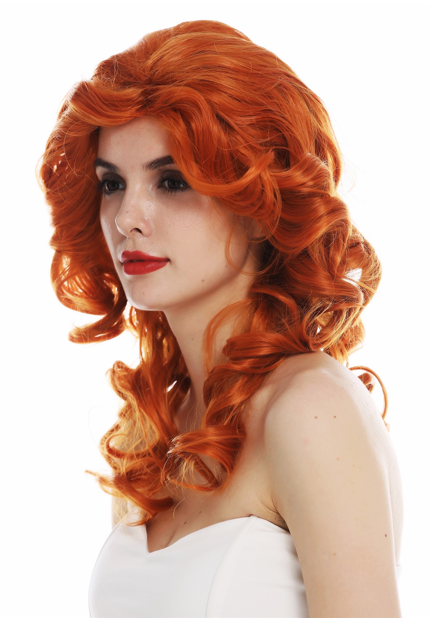 hochwertige Qualitätsperücken, Perücke Diva 80er Wellig Orange Rot WL-3010-T2735, Ansicht 3, WIG ME UP: Ihr Perücken Online Shop lockige Tressen-Perücke Orangerot schulterlange Haare für Damen
