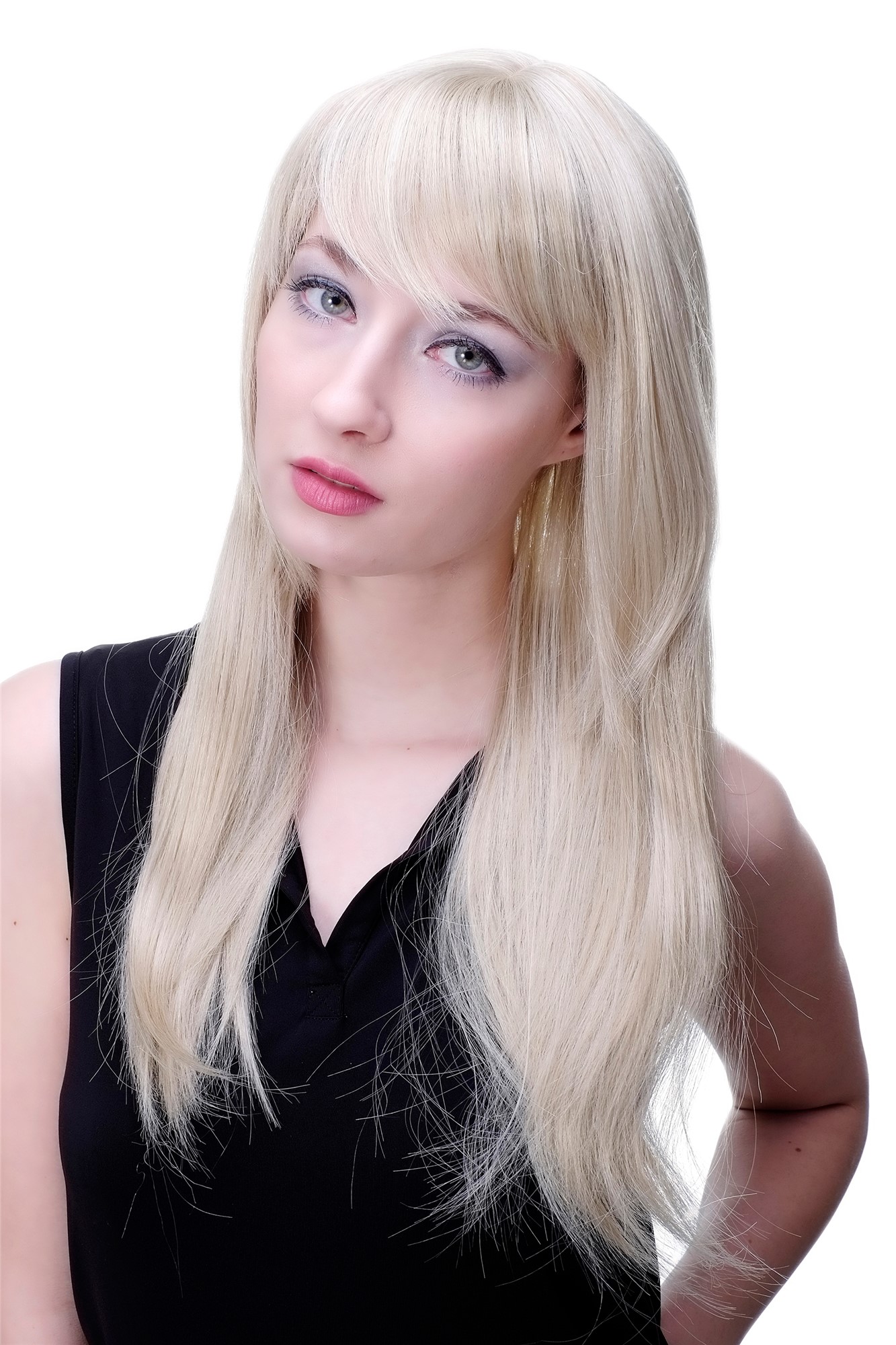 Lady women wig medium long straight sleek fringe bangs blonde 3280, front view, WIG ME UP: Your Perücken Online Shop Quality Wigs, Ladies, light blonde, straight, long