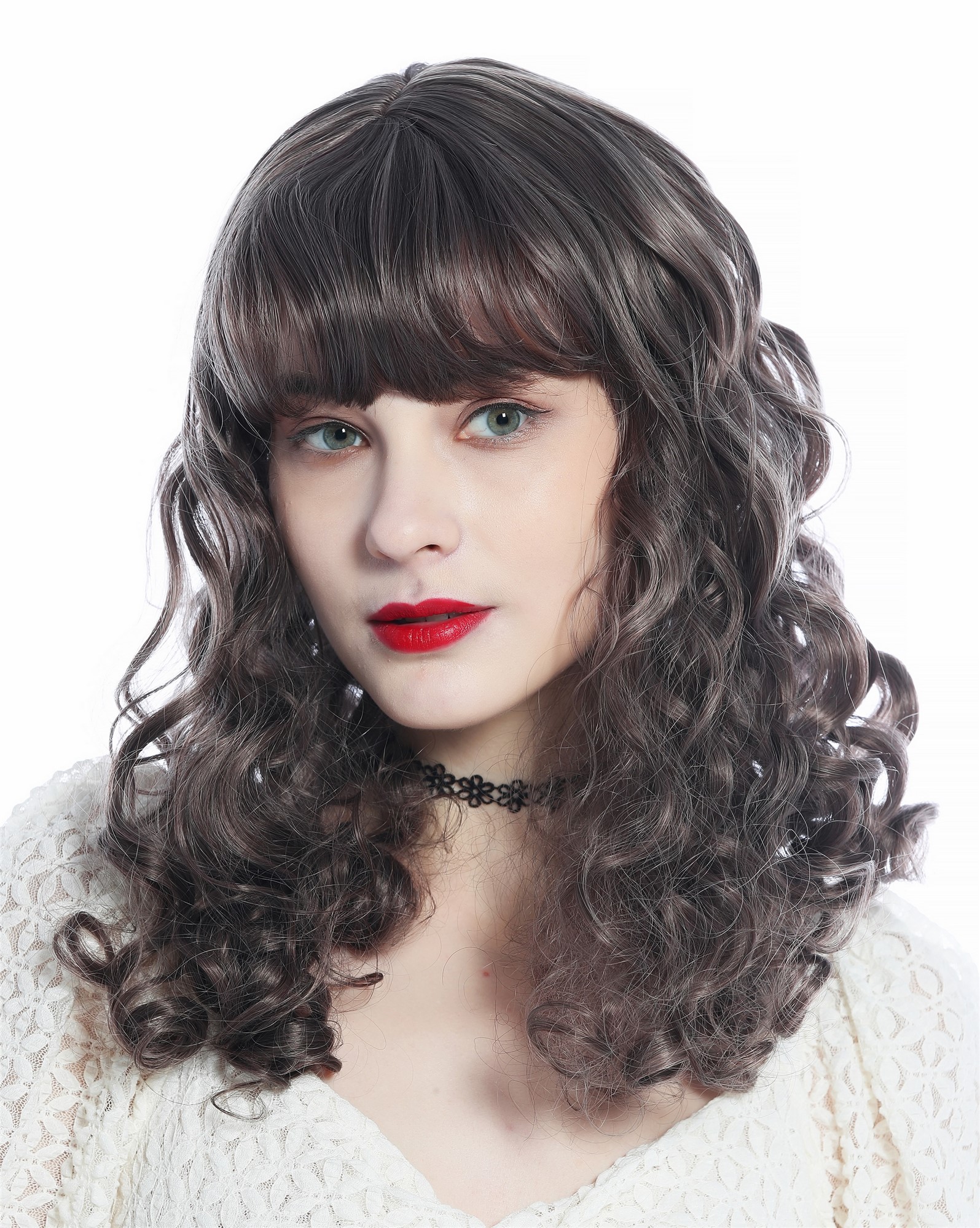 Lady wig curled bangs long voluminous wild mix violet red grey brown SZL0869 , view 6, WIG ME UP: Your Perücken Online Shop Quality Wigs, Ladies, Red-violet gray brown mottled, curled, long