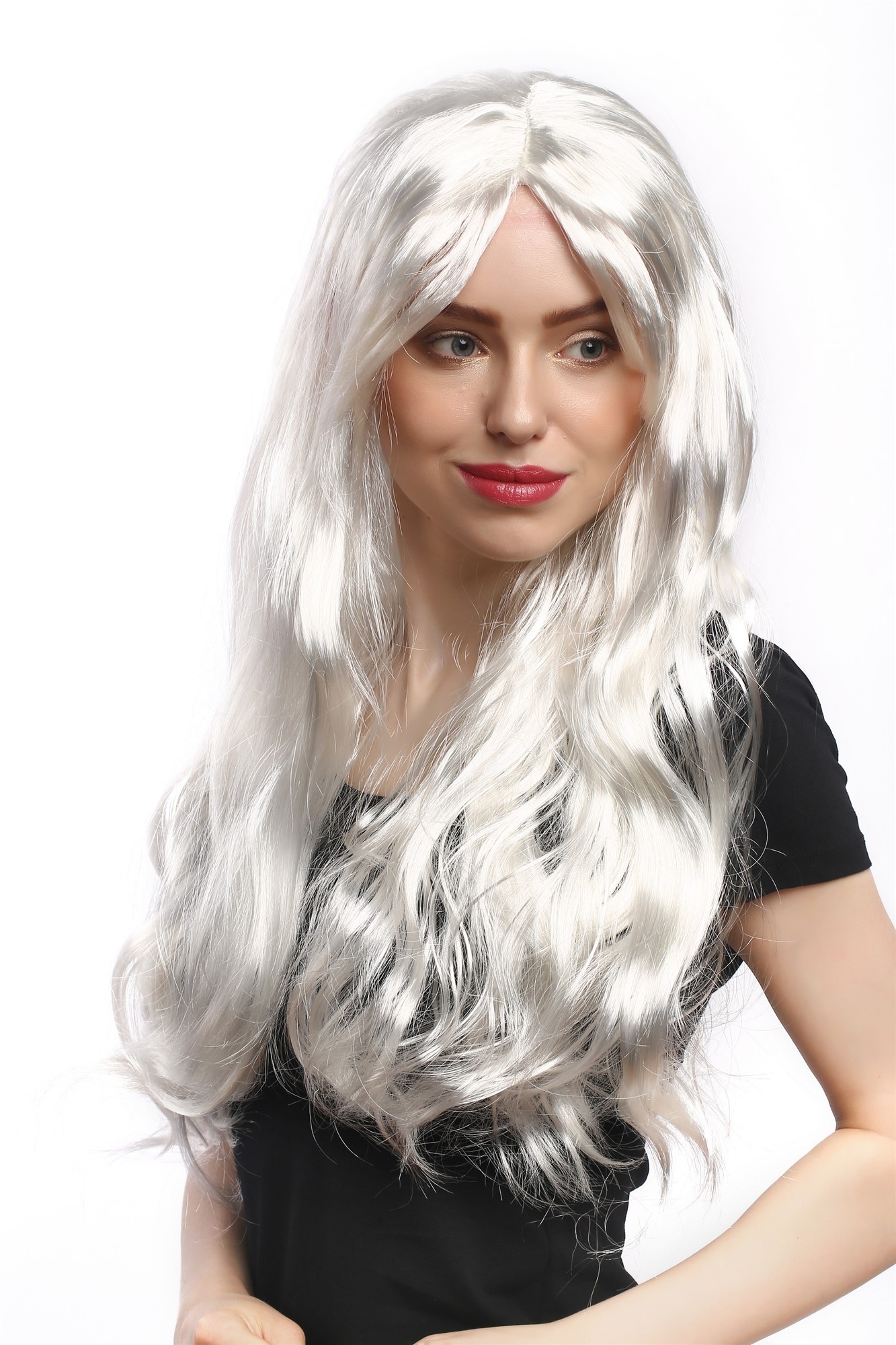 Lady Party Wig Fancy Dress silvery white long straight hair Snow Queen Ice Princess middle parting, front view, WIG ME UP: Your Perücken Online Shop Party Wig, Ladies, White, straight, long