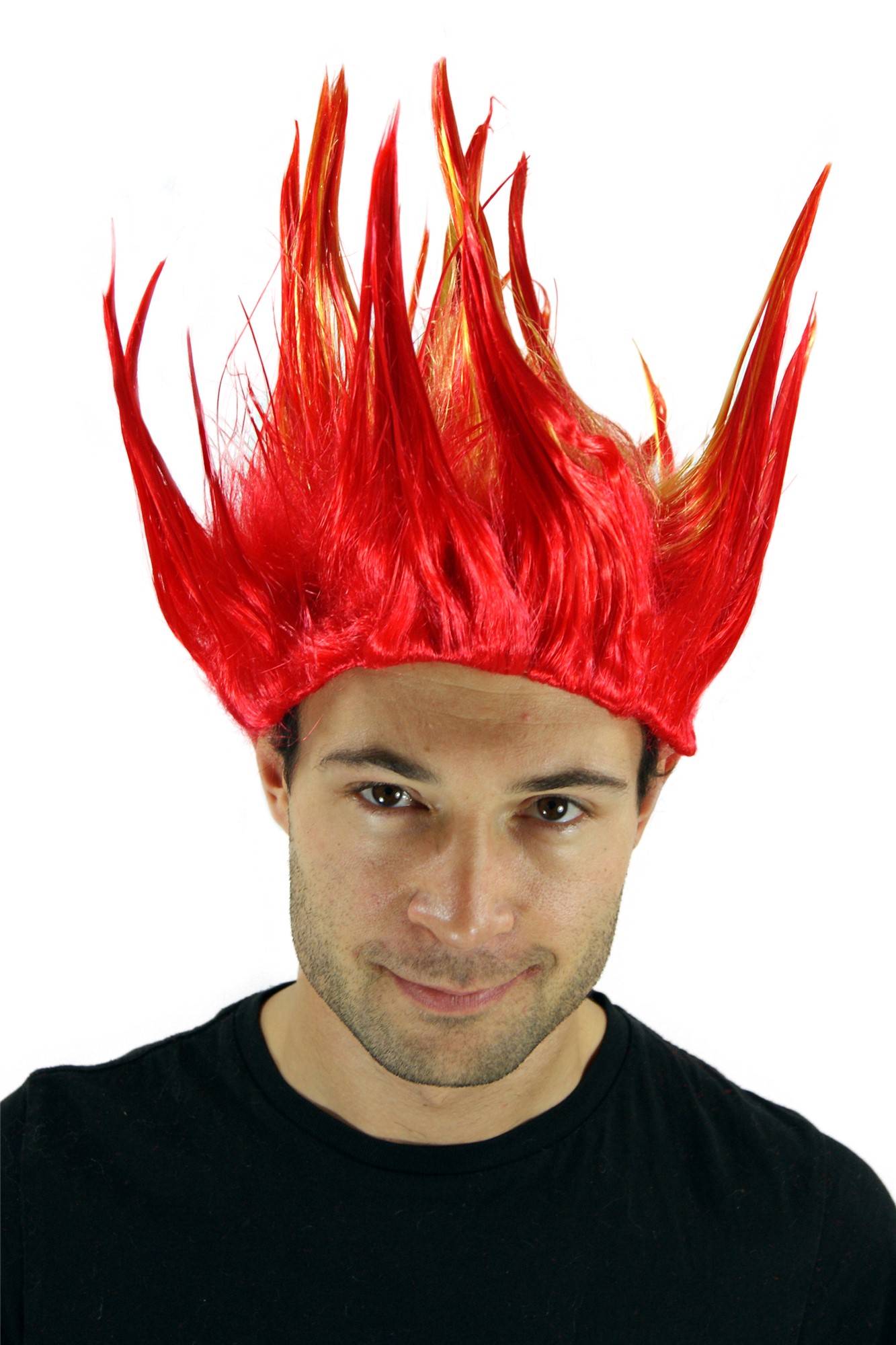 günstige Party Perücke, Knall-Rote Perücke stehende Haare Feuerteufel Dämon Loki LM-217-13HPC2B, Vorderansicht, WIG ME UP: Ihr Perücken Online Shop wellige Party Perücke Rot kurze Haare Unisex