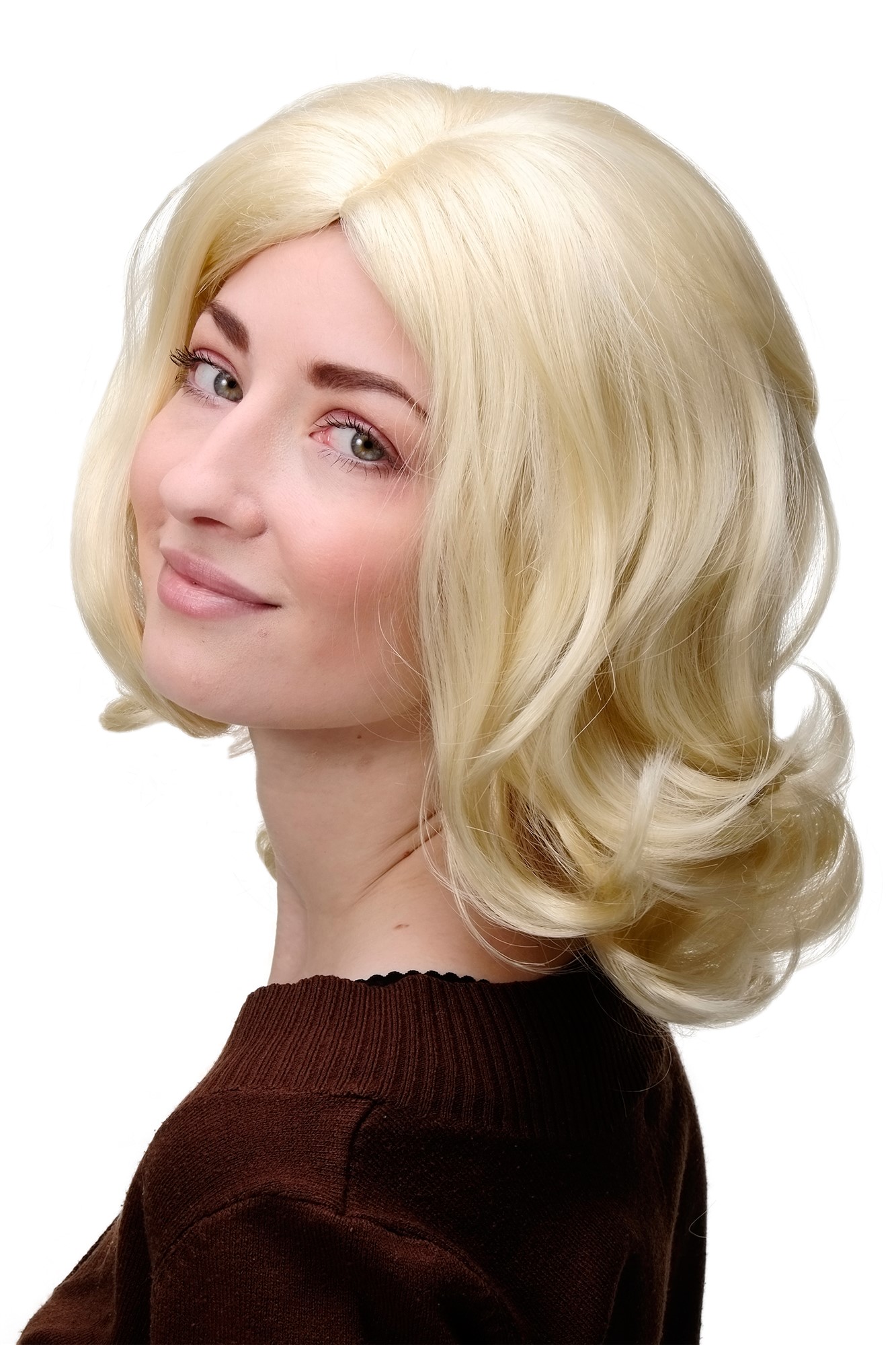 hochwertige Qualitätsperücken, Perücke Hellblond Mittelscheitel GFW1644-613, Vorderansicht, WIG ME UP: Ihr Perücken Online Shop wellige Tressen-Perücke mit Kopfhaut-Imitat Platinblond schulterlange Haare für Damen