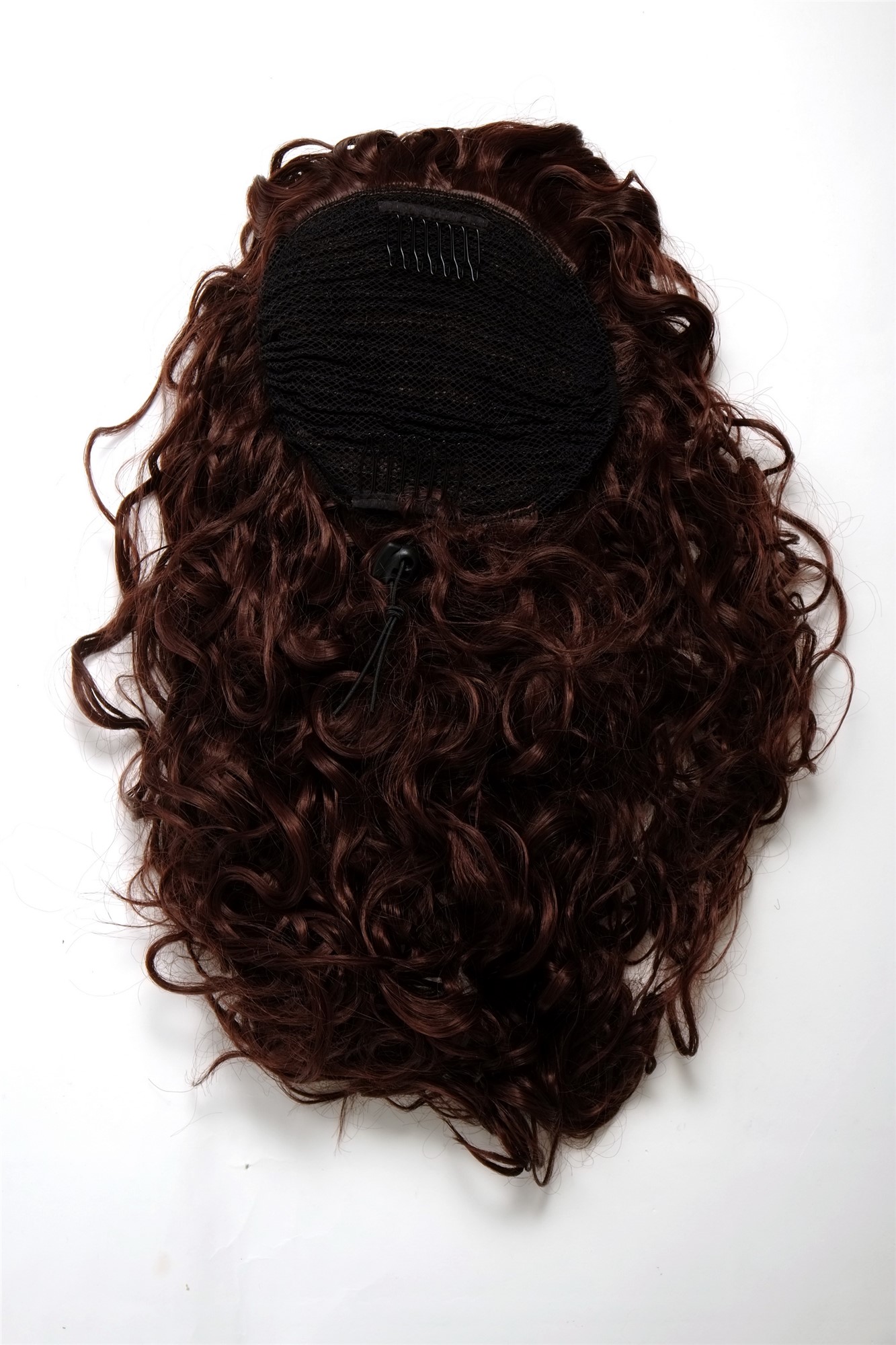 Hairpiece Ponytail with 2 combs/clips & elastic draw string long full curls voluminous mahogany, view 2, WIG ME UP: Your Perücken Online Shop Ponytails, mahogany brown, curled, shoulder-length
