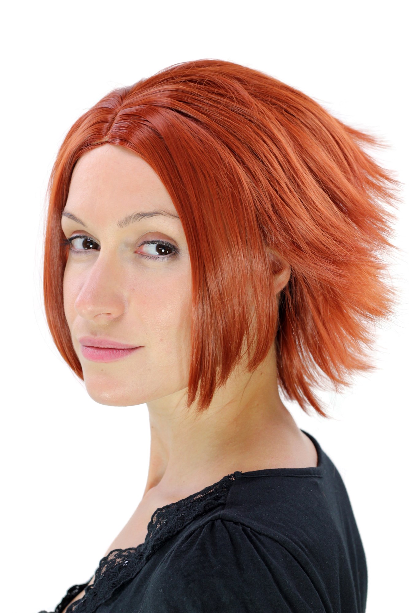 hochwertige Qualitätsperücken, Perücke Cosplay rot Scheitel YZF-7049-350, Ansicht 2, WIG ME UP: Ihr Perücken Online Shop wellige Tressen-Perücke mit Kopfhaut-Imitat Rot kurze Haare für Damen