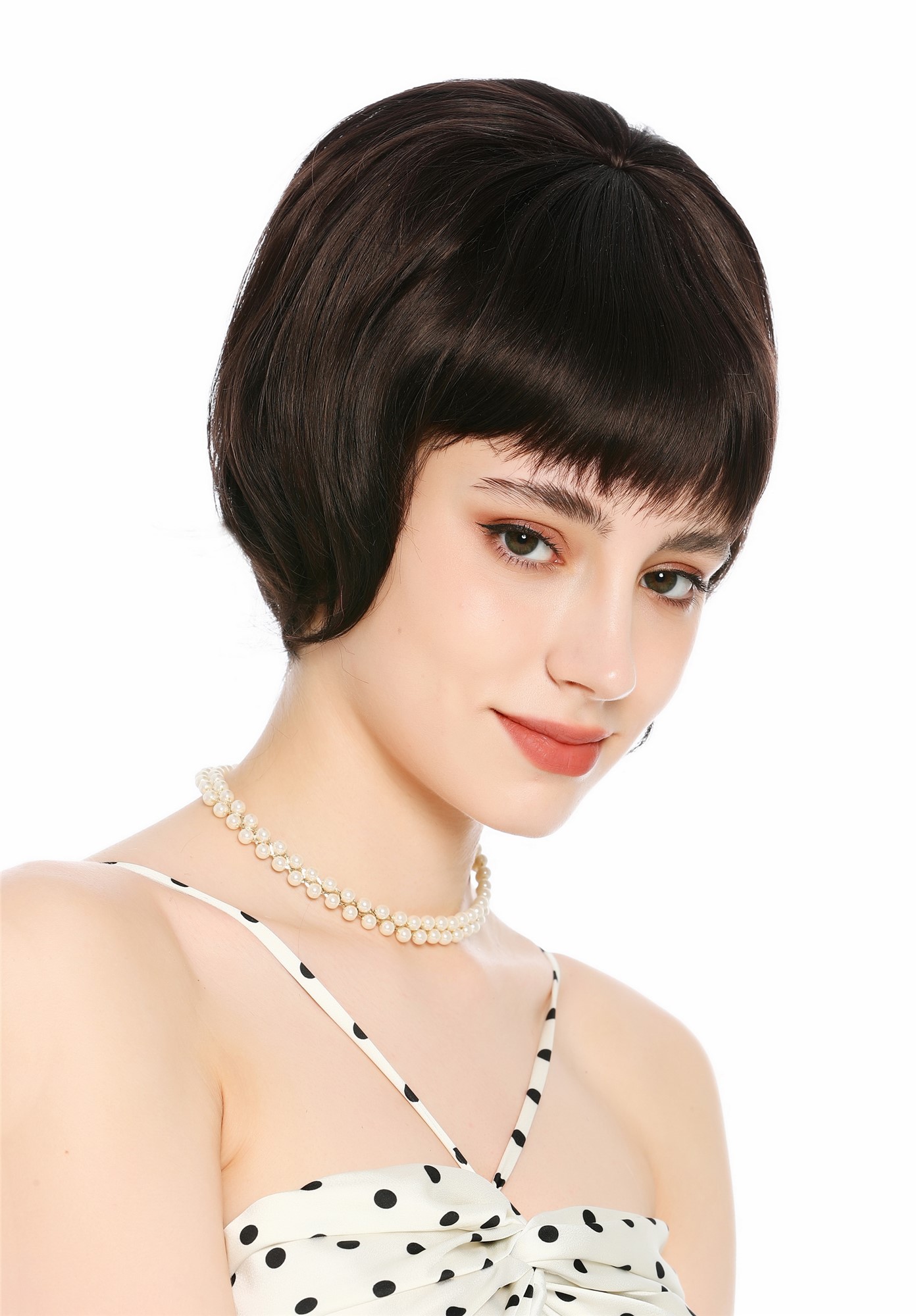 Perücke Damen Retro Vintage 50er 60er Beehive Turmfrisur hochtoupiert kurz Pony Braun VK-71-6