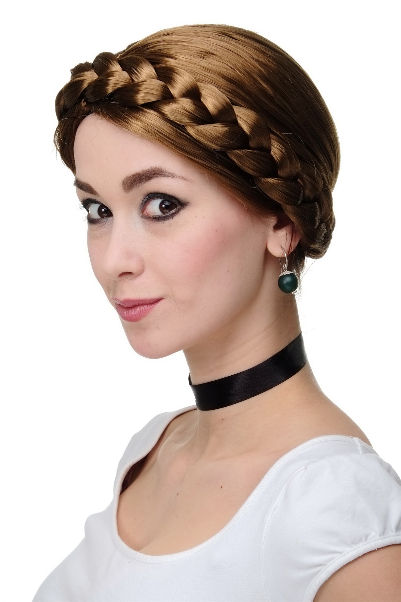 Party/Fancy Dress Wig Women Lady thick braid BROWN traditional German Ukrainian Russian Princess, front view, WIG ME UP: Your Perücken Online Shop Party Wig, Ladies, Brown, Braided, short