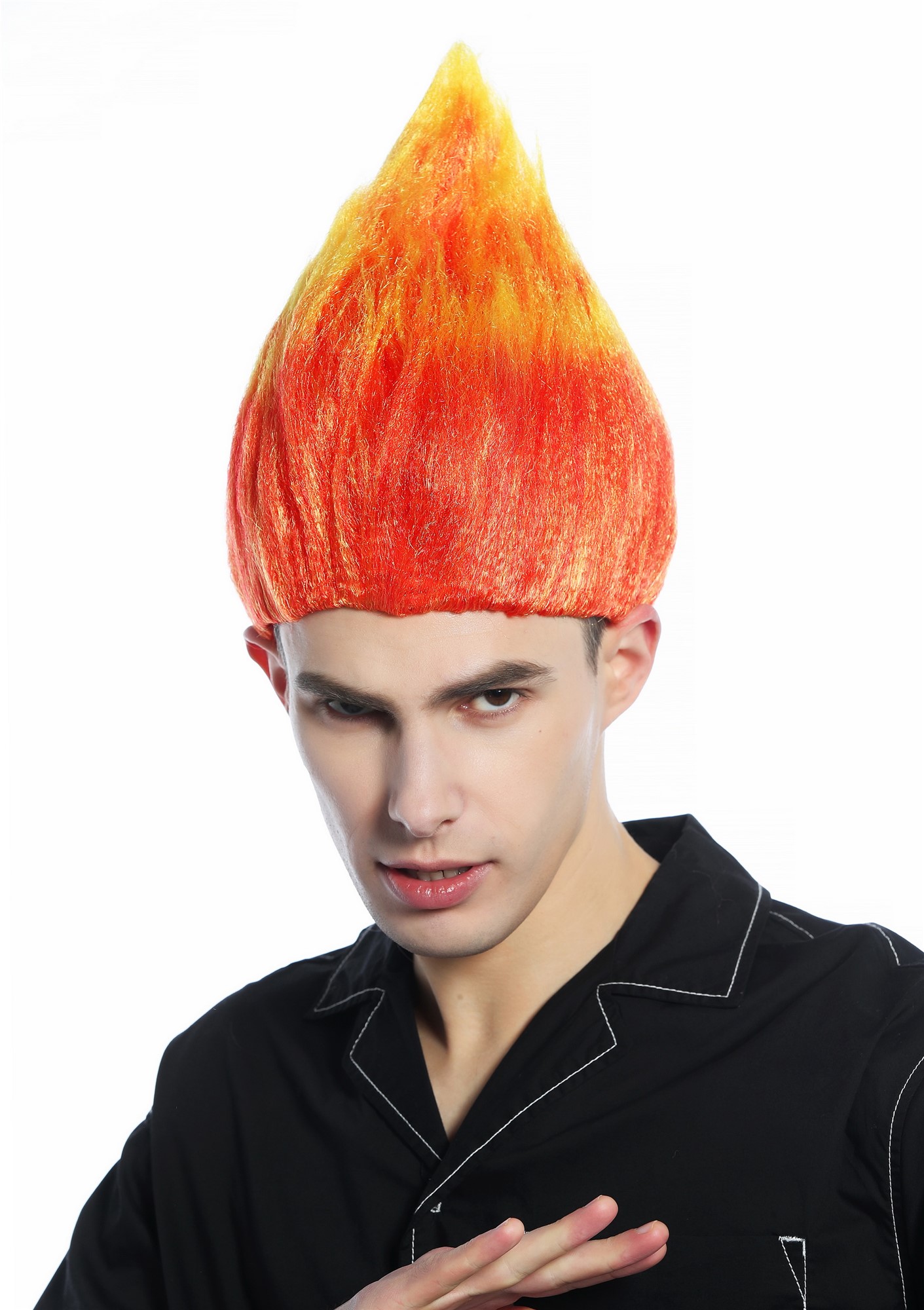 Wig teased pointy red yellow tips flower troll puck fire demon devil CW-057 , view 2, WIG ME UP: Your Perücken Online Shop Party Wig, Unisex, neon red with yellow tips, wavy, short