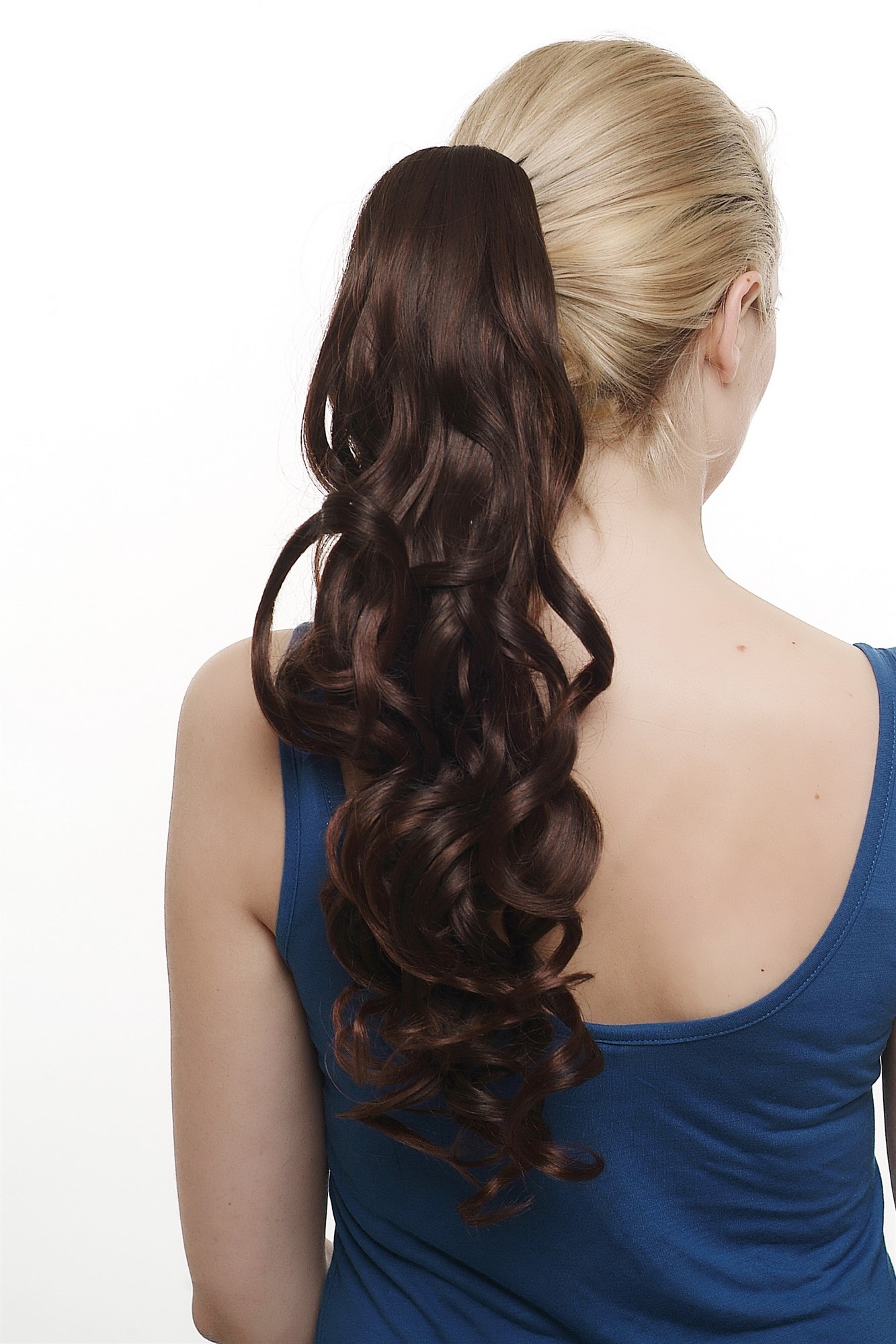 Ponytails, black-brown mix, curled, long