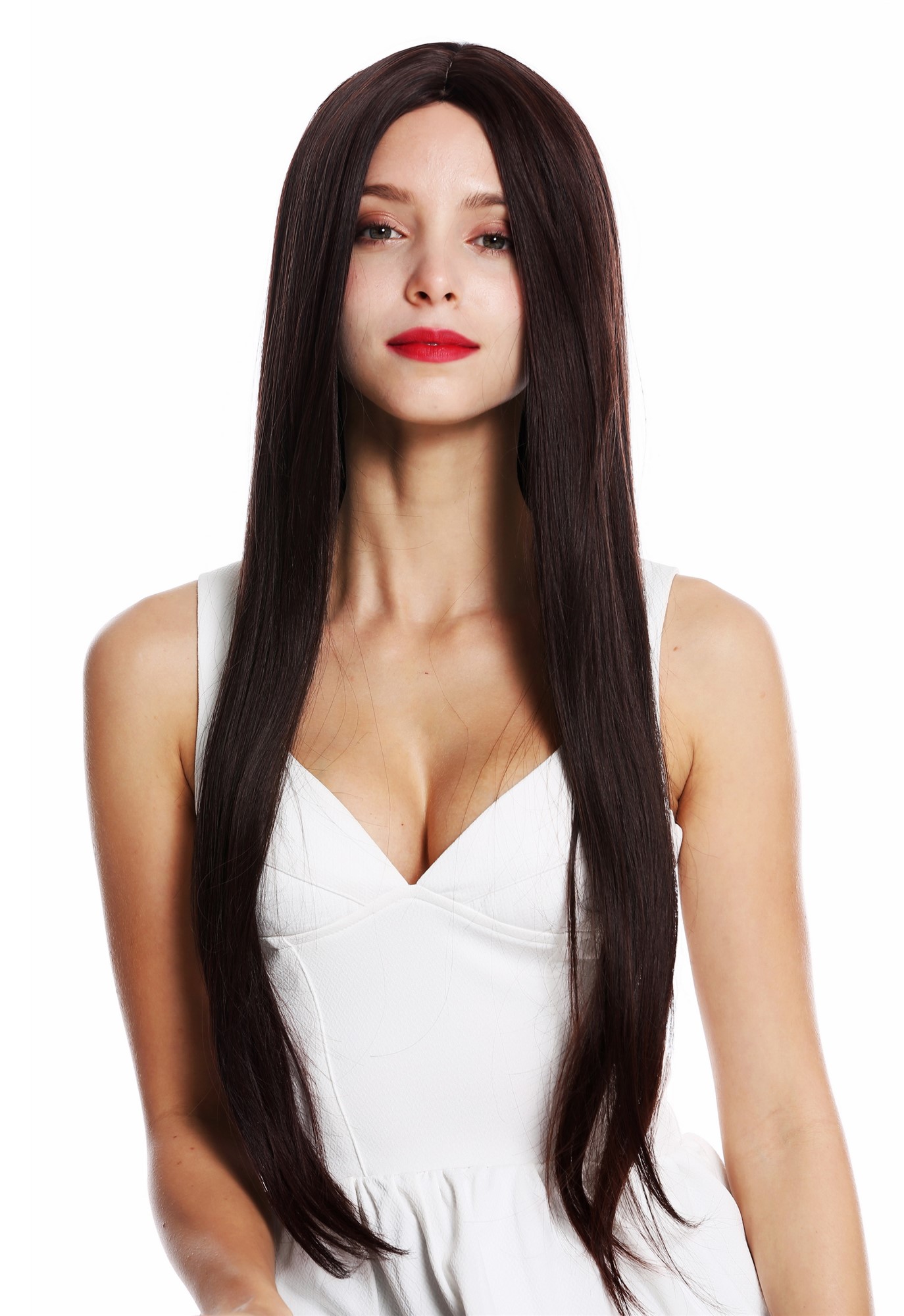 Women's party wig lady very long sleek middle parting mahogany brown mix 953, front view, WIG ME UP: Your Perücken Online Shop Quality Wigs, Ladies, brown mix, straight, very long