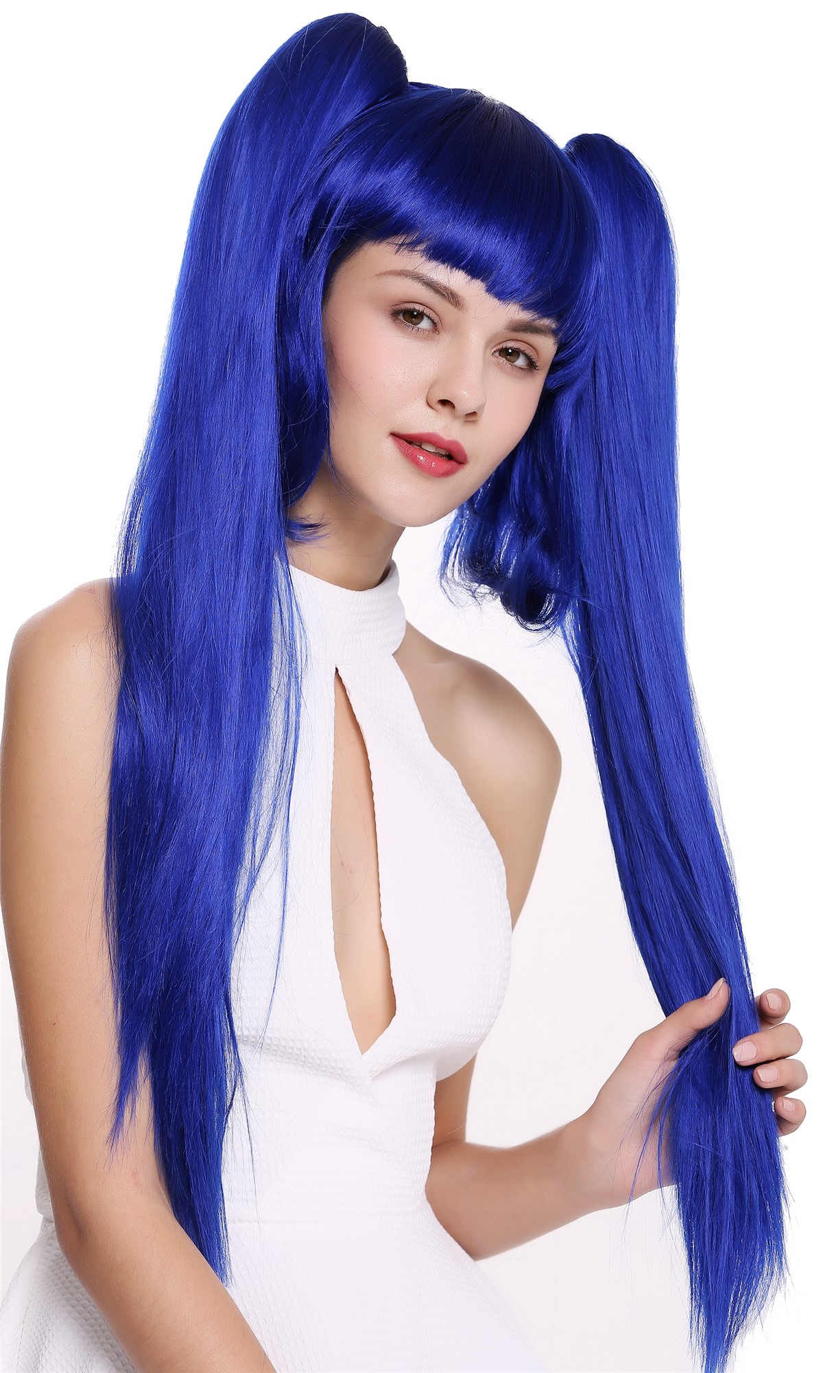 Lady Women Wig Cosplay Lolita 2 long pigtails ponytails removeable blue ZM-1708, view 2, WIG ME UP: Your Perücken Online Shop Quality Wigs, Ladies, Blue, straight, long