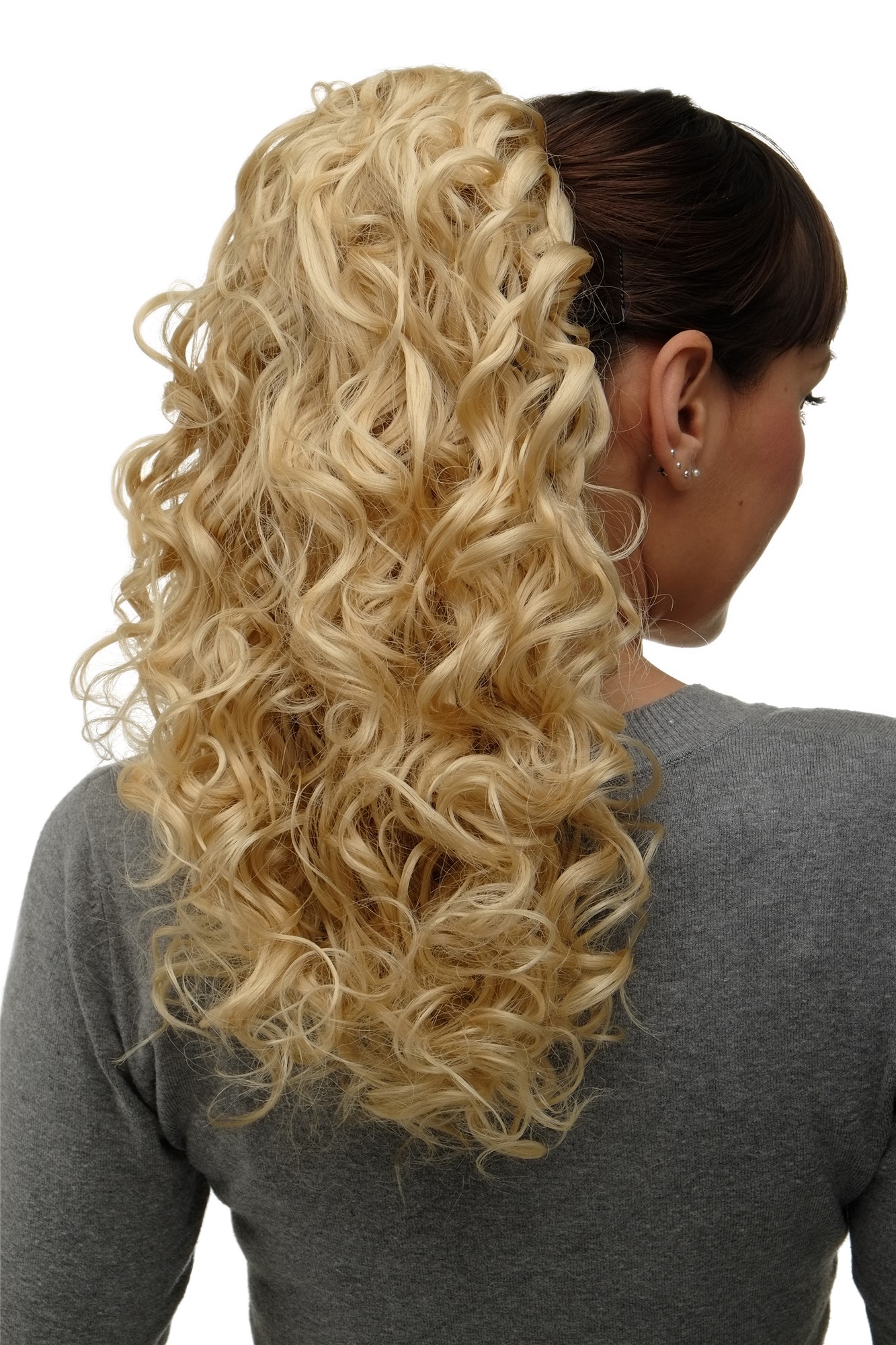 Hairpiece Ponytail with 2 combs/clips & elastic draw string long full curls voluminous golden blond, front view, WIG ME UP: Your Perücken Online Shop Ponytails, golden-light blonde, curled, shoulder-length