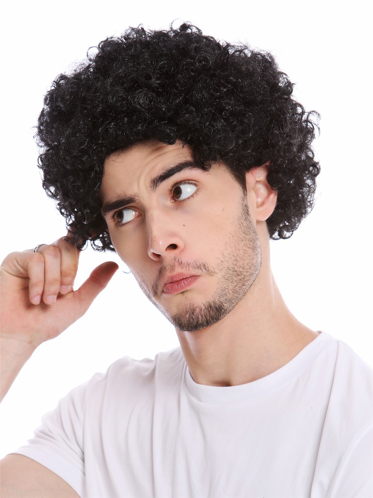 günstige Party Perücke, Perücke kurz kraus Afro gelockt schwarz PW0186-P103, Ansicht 2, WIG ME UP: Ihr Perücken Online Shop lockige Party Perücke Schwarz kurze Haare Unisex