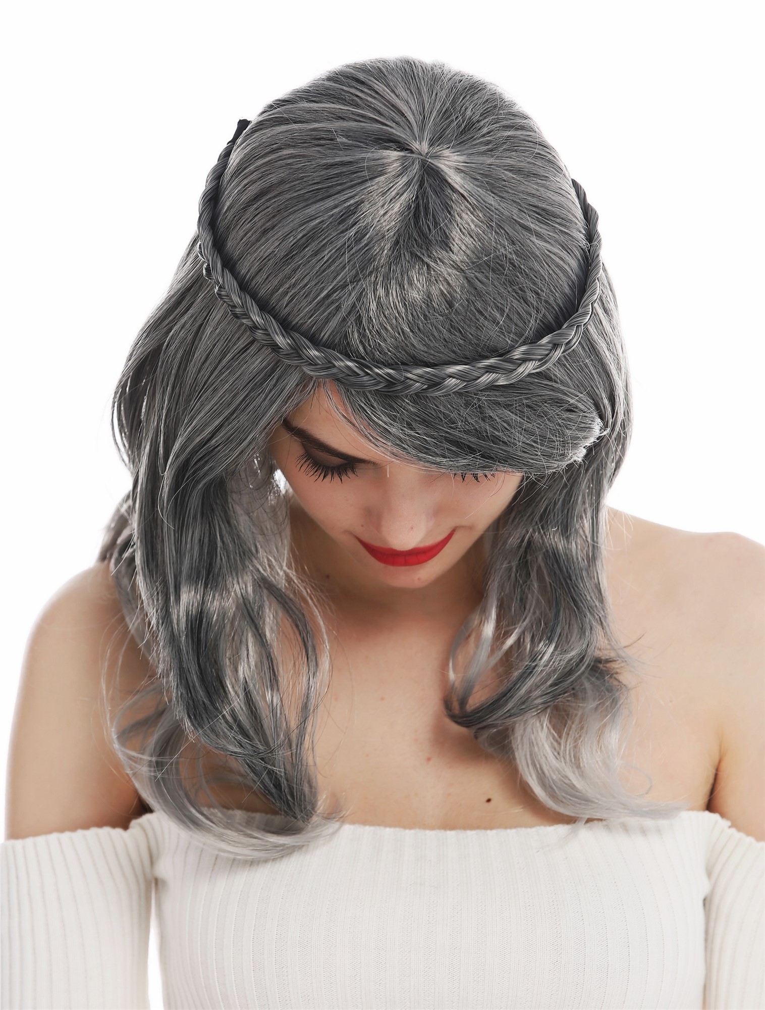 Party Wig, Ladies, dark gray, Braided, short